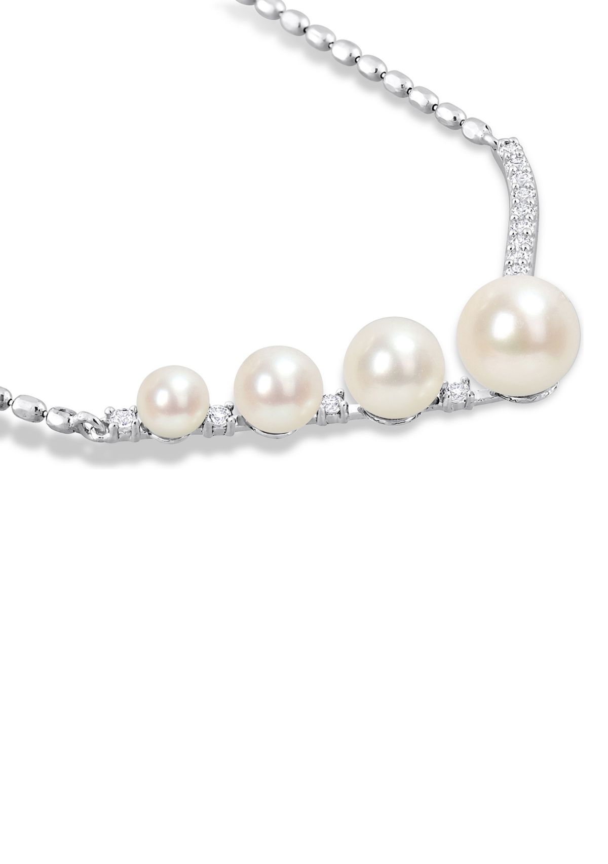 Lab Created Freshwater Cultured Pearl and 1/3 CT TGW Created White Sapphire Necklace in Sterling Silver