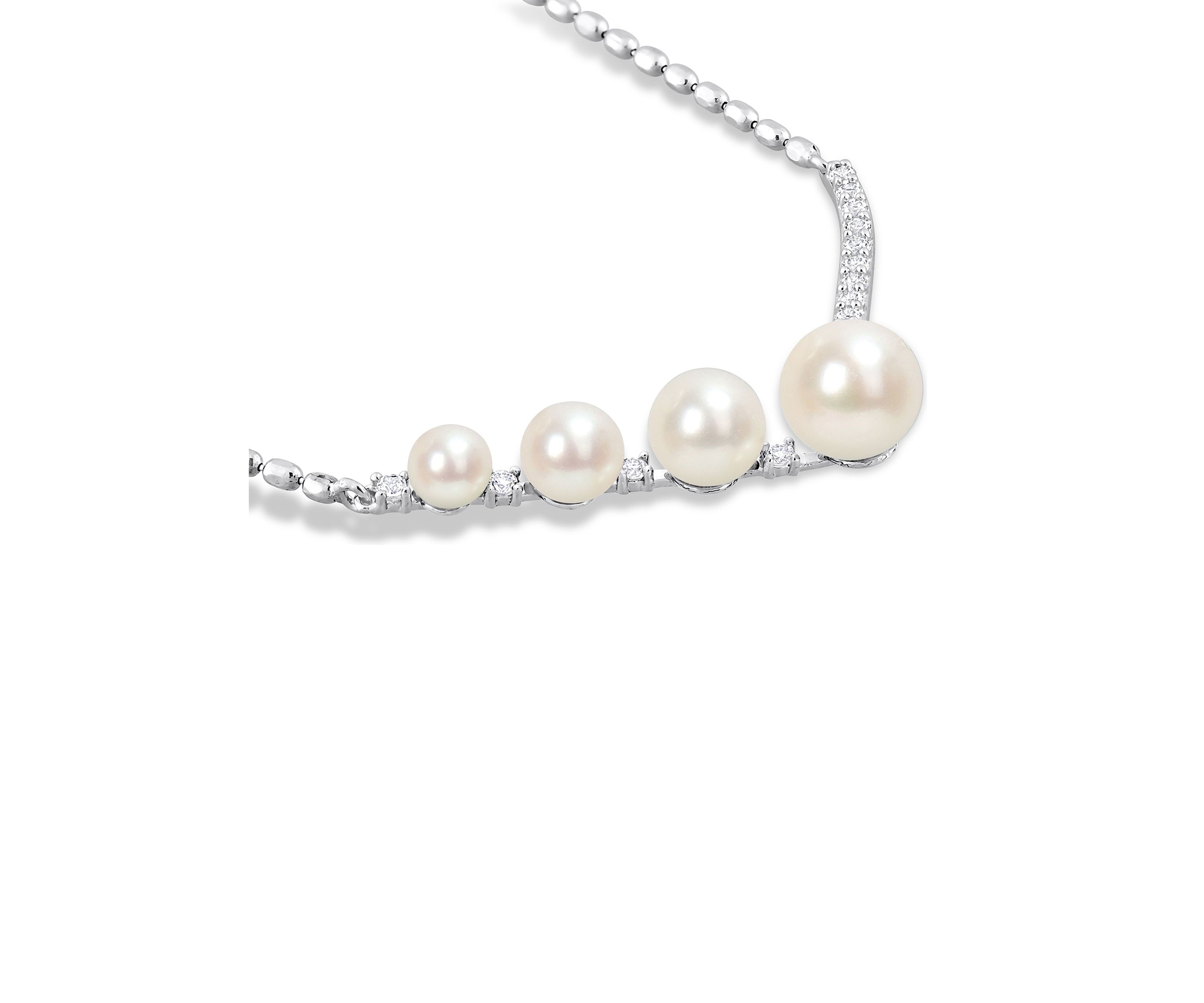 Lab Created Freshwater Cultured Pearl and 1/3 CT TGW Created White Sapphire Necklace in Sterling Silver