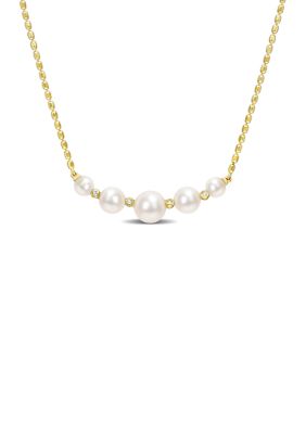 Belk & Co Freshwater Cultured Pearl and White Topaz Necklace in 18k Yellow Gold Plated Sterling Silver
