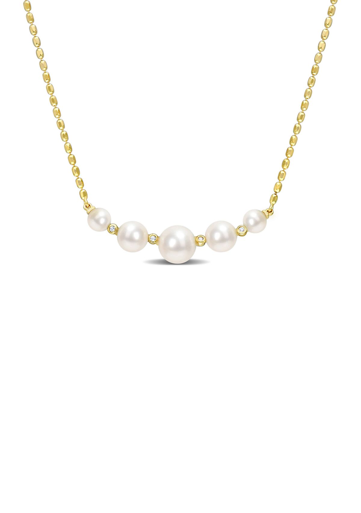 Freshwater Cultured Pearl and White Topaz Necklace in 18k Yellow Gold Plated Sterling Silver