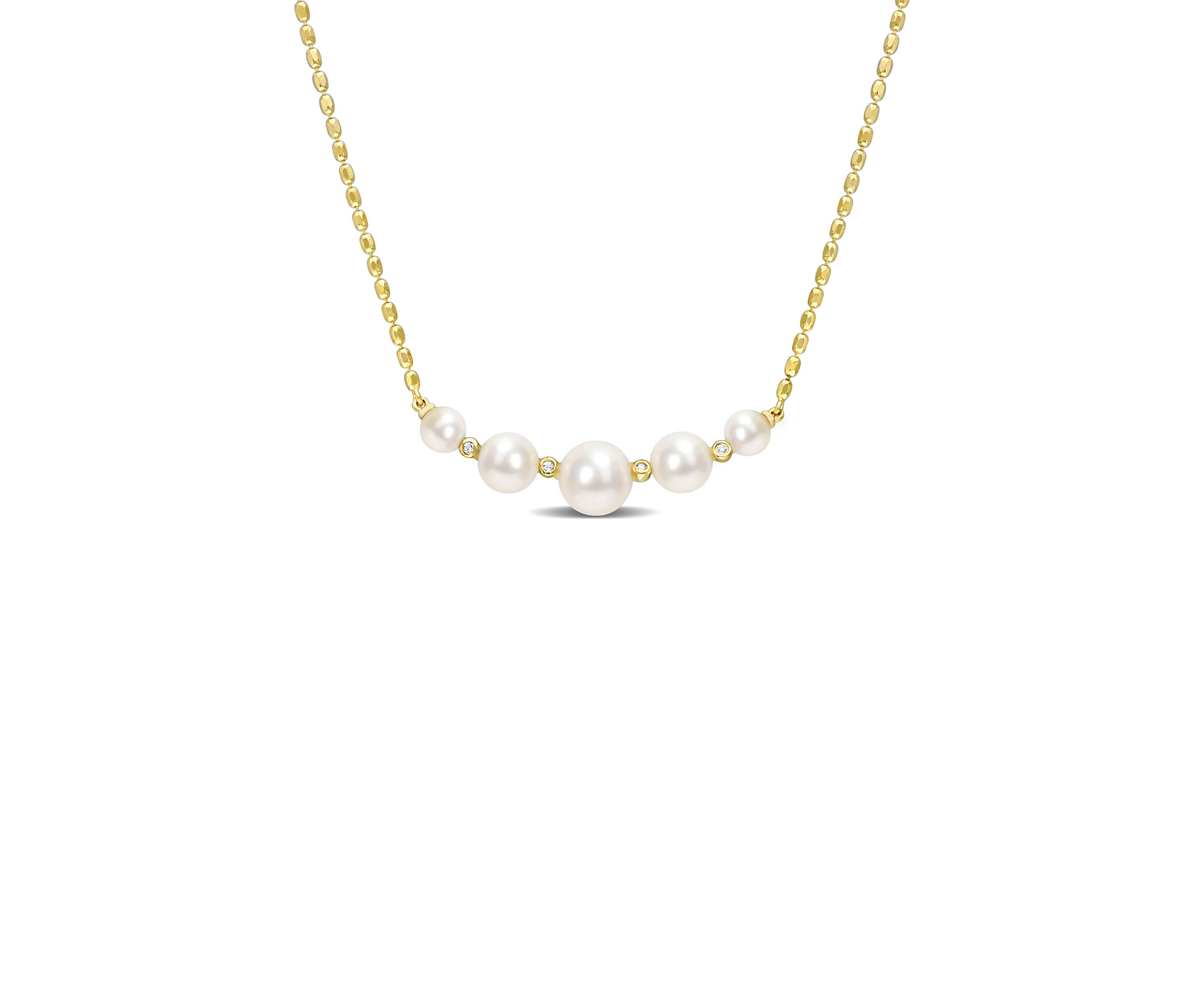 Freshwater Cultured Pearl and White Topaz Necklace in 18k Yellow Gold Plated Sterling Silver