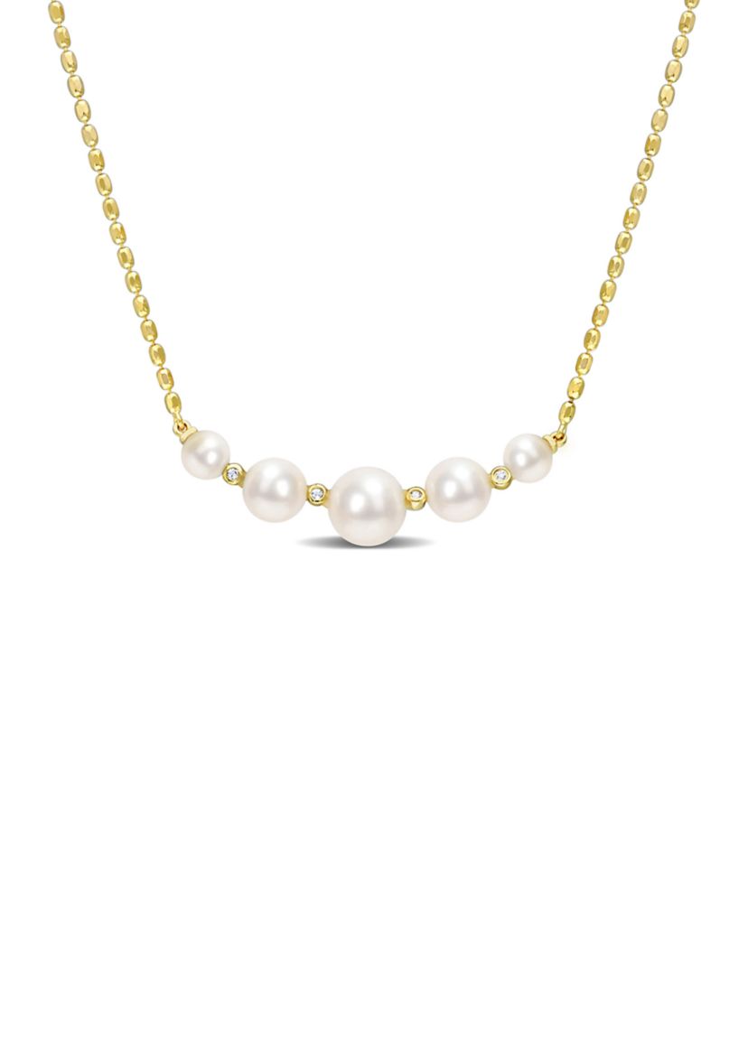 Freshwater Cultured Pearl and White Topaz Necklace in 18k Yellow Gold Plated Sterling Silver