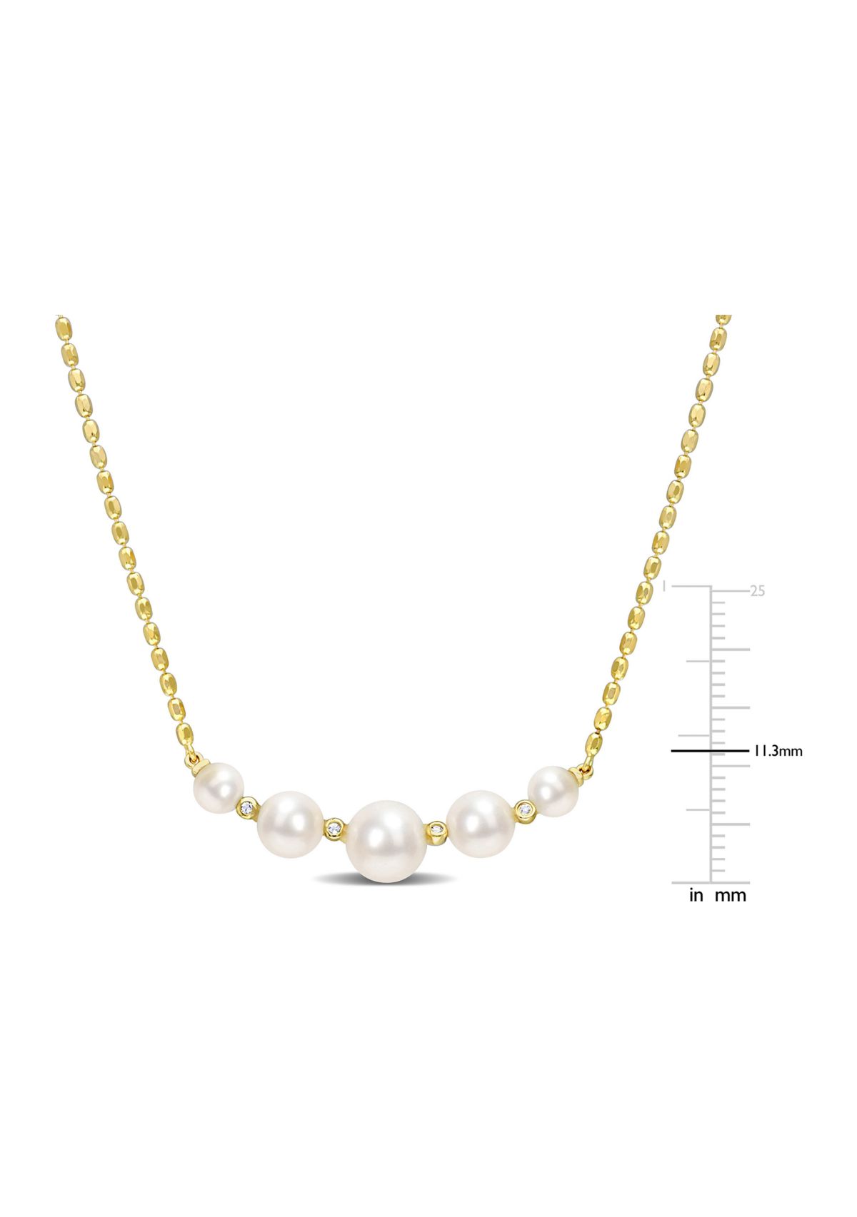 Freshwater Cultured Pearl and White Topaz Necklace in 18k Yellow Gold Plated Sterling Silver