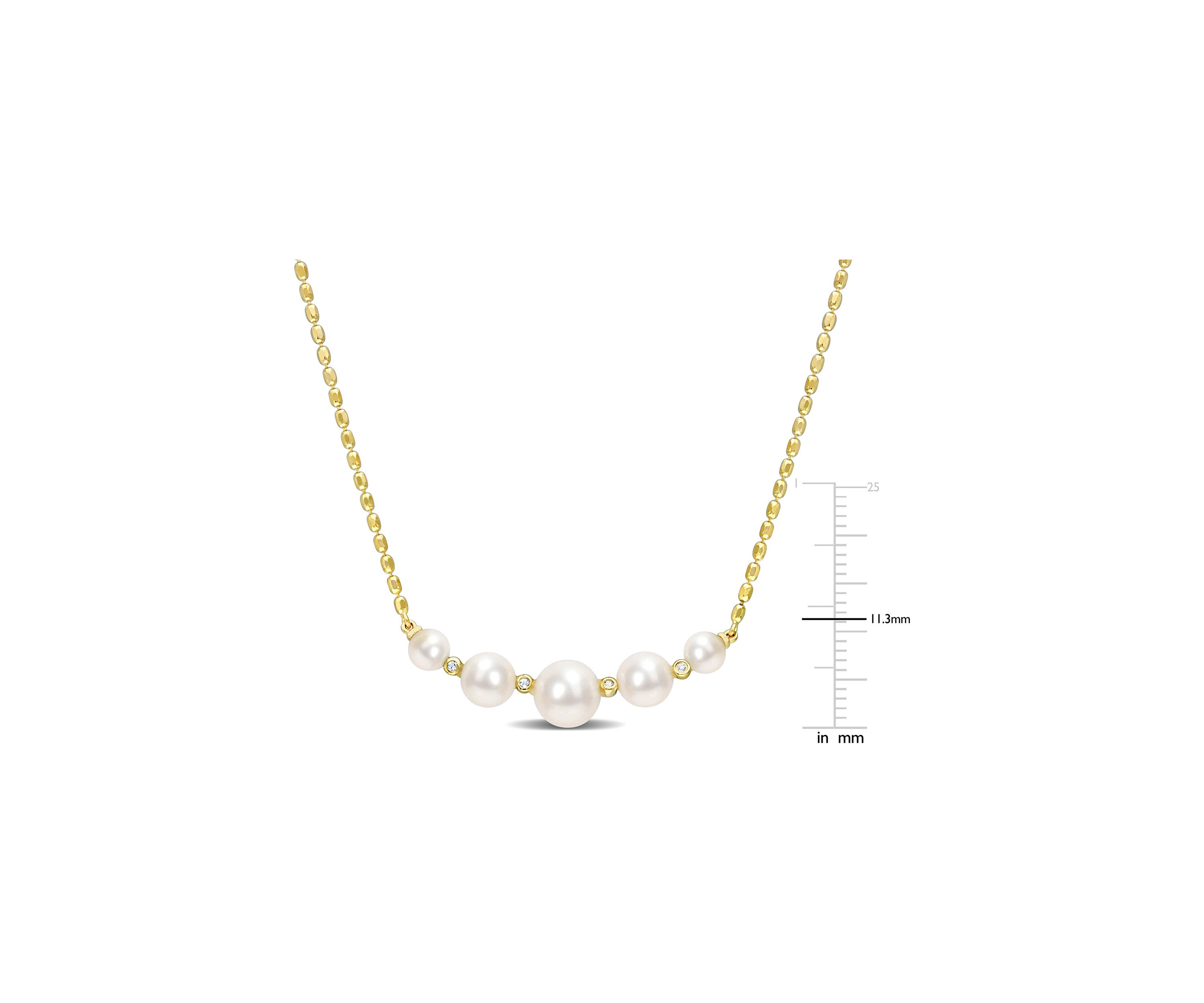Freshwater Cultured Pearl and White Topaz Necklace in 18k Yellow Gold Plated Sterling Silver