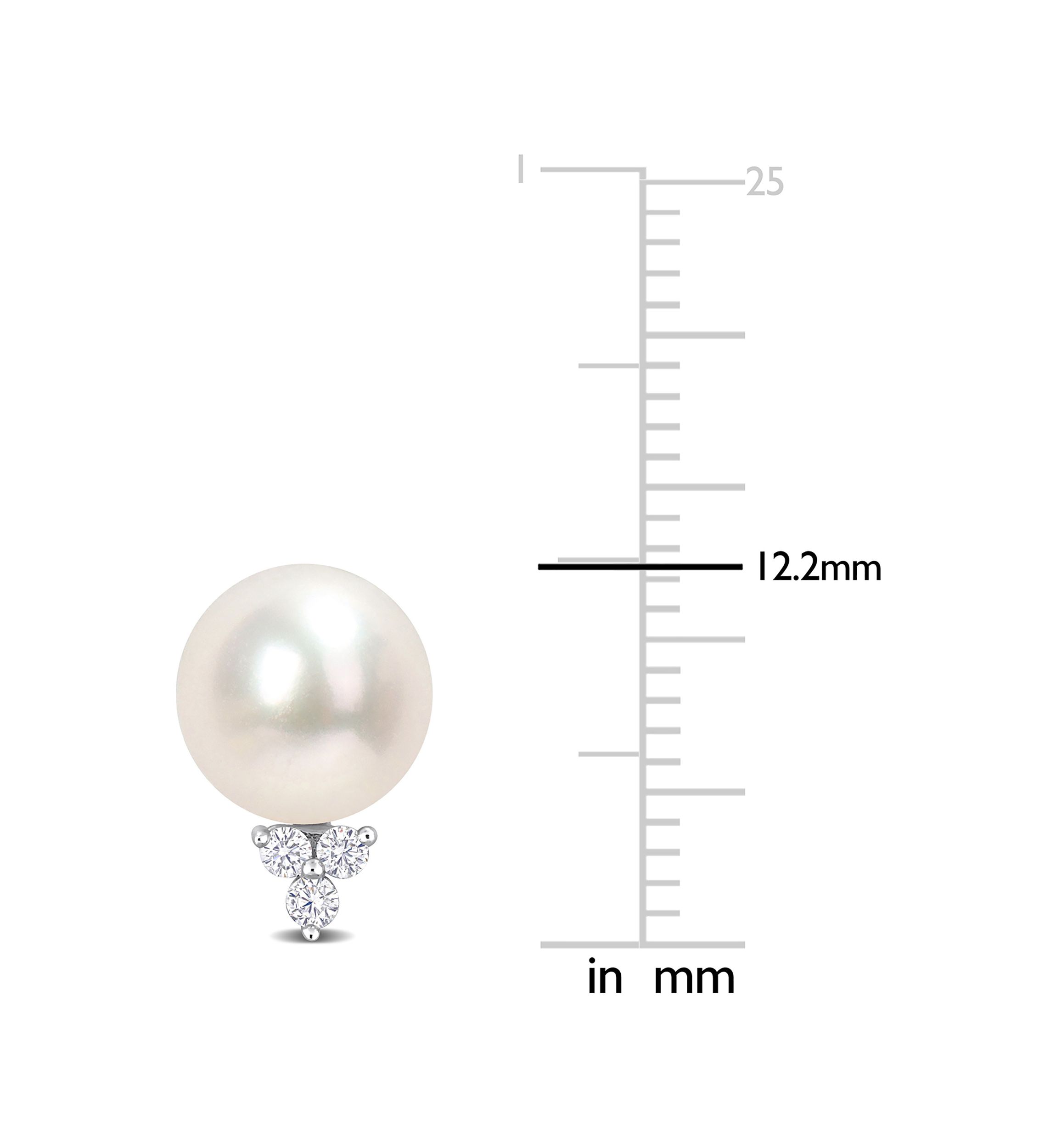 8-8.5mm Freshwater Cultured Pearl and 1/8 CT TW Diamond Pearl Stud Earrings in Sterling Silver