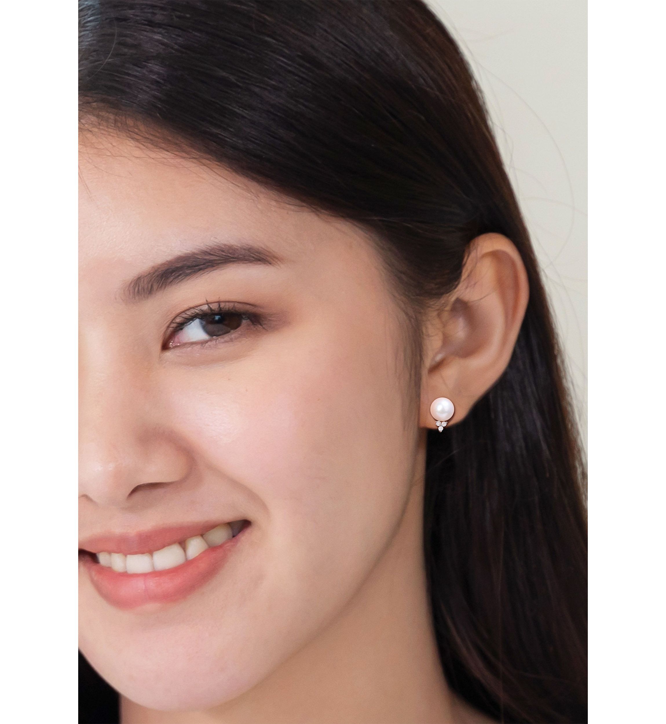8-8.5mm Freshwater Cultured Pearl and 1/8 CT TW Diamond Pearl Stud Earrings in Sterling Silver
