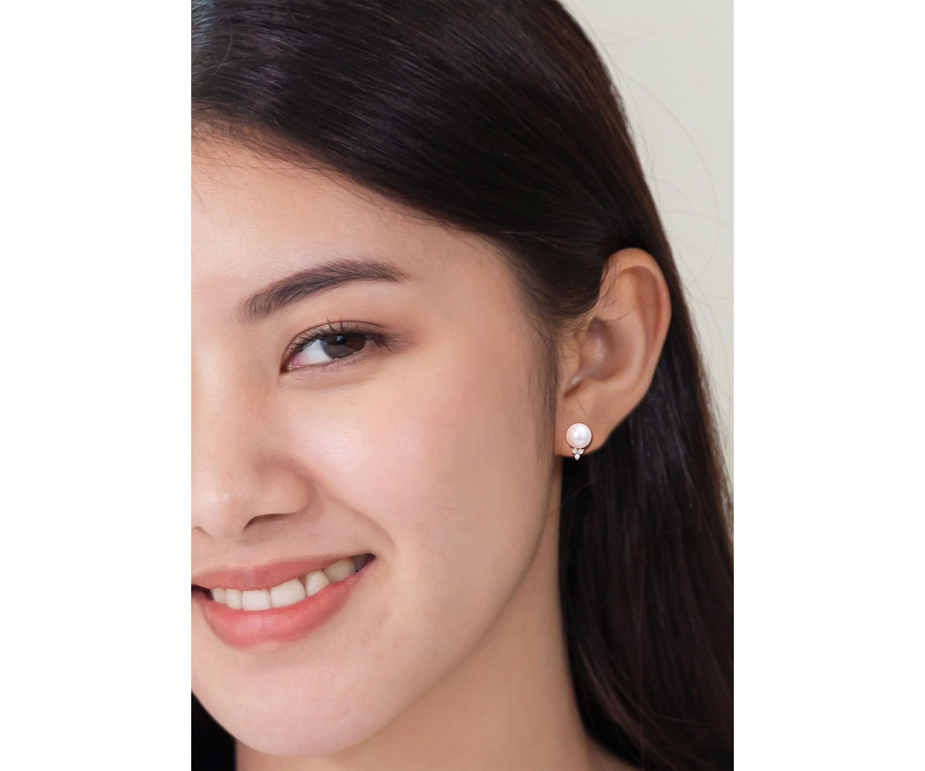8-8.5mm Freshwater Cultured Pearl and 1/8 CT TW Diamond Pearl Stud Earrings in Sterling Silver