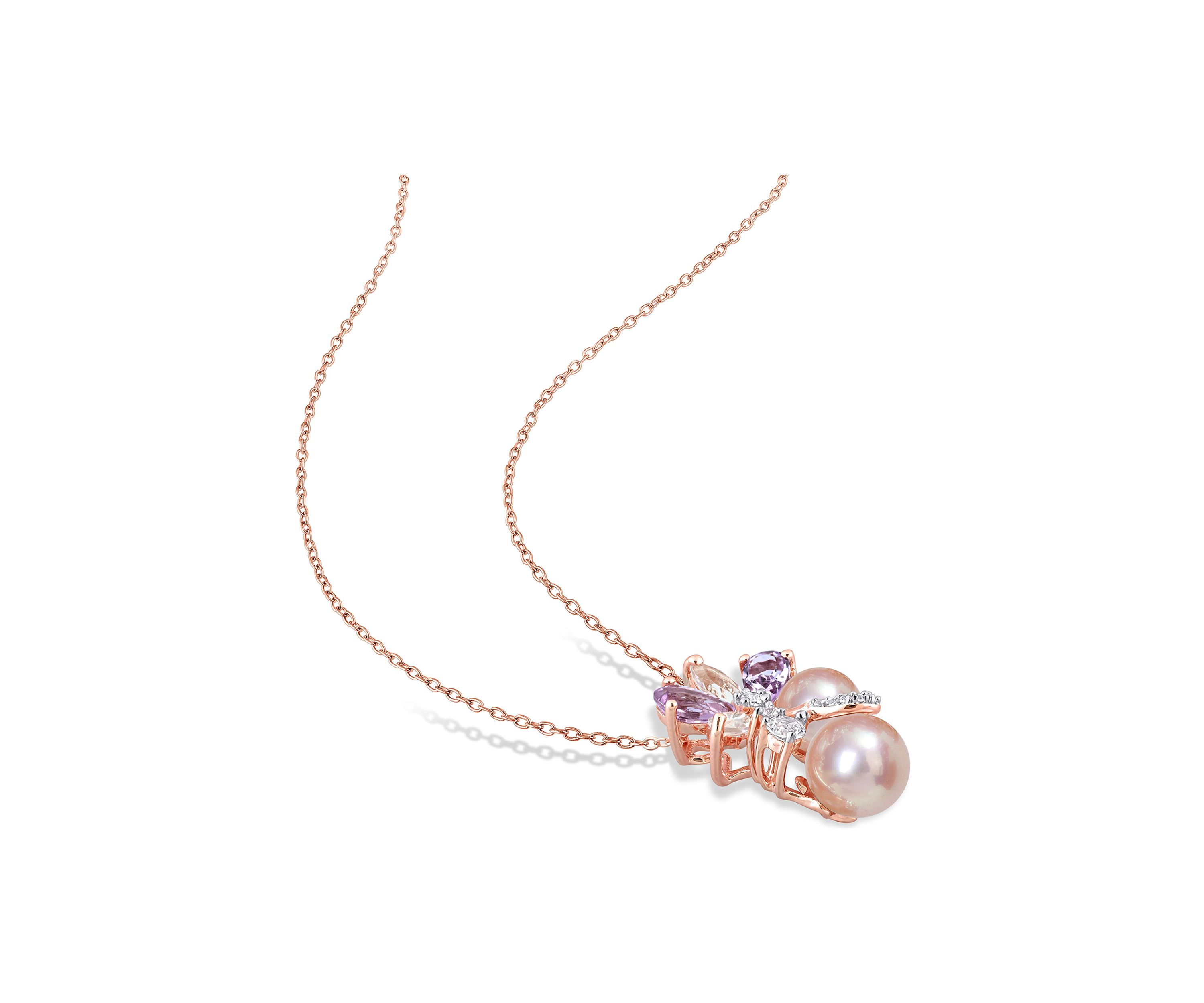 Pink Cultured Freshwater Pearl & 2 1/3 CT TGW Rose de France and Topaz Pendant with Chain in 18k Rose Plated Sterling Silver