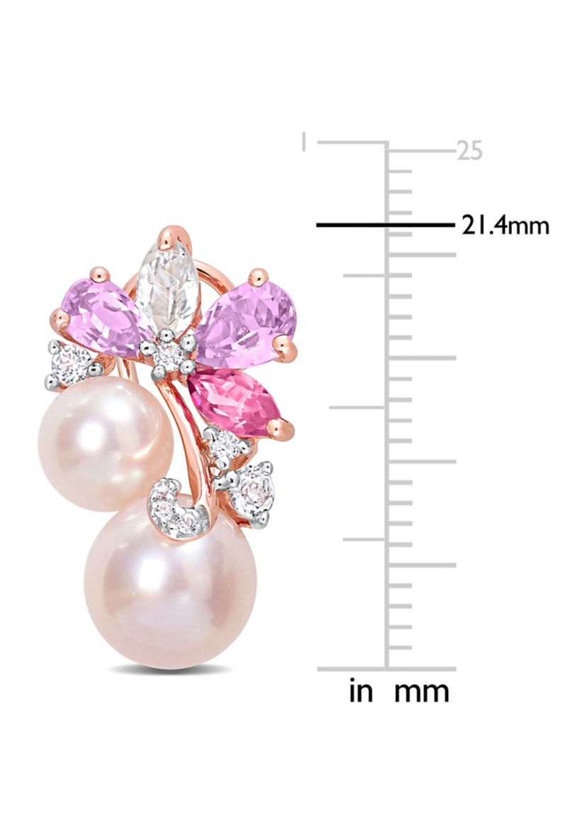 Pink Cultured Freshwater Pearl & 2 1/2 CT TGW Rose de France and Topaz Earrings in 18k Rose Plated Sterling Silver