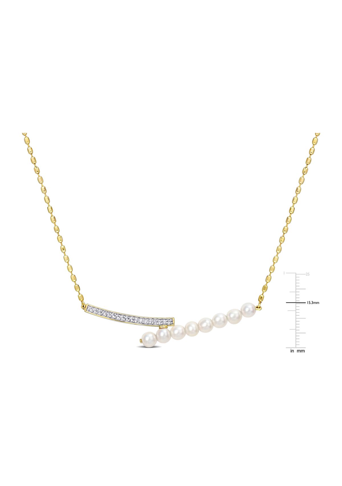 4-4.5mm White Freshwater Pearl and 1/5 CT TGW White Topaz Necklace in Yellow Plated Sterling Silver