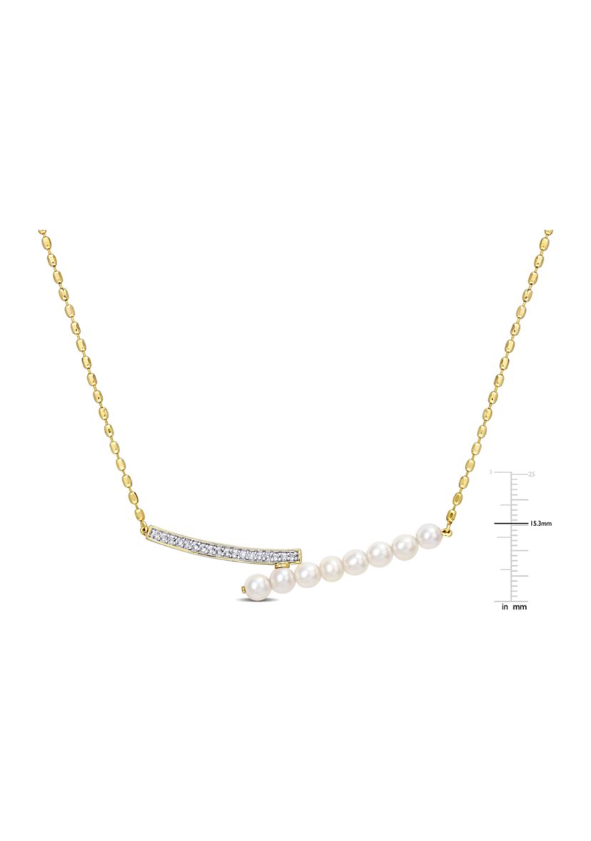4-4.5mm White Freshwater Pearl and 1/5 CT TGW White Topaz Necklace in Yellow Plated Sterling Silver
