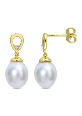 Belk & Co 8-9mm South Sea Cultured Freshwater Pearl and White Topaz Drop Earrings in Yellow Plated Sterling Silver