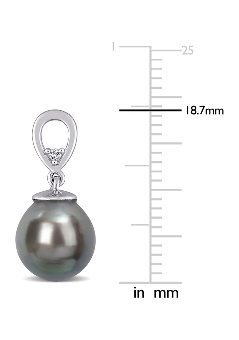 8-9mm Black Tahitian Cultured Pearl and White Topaz Drop Earrings in Sterling Silver