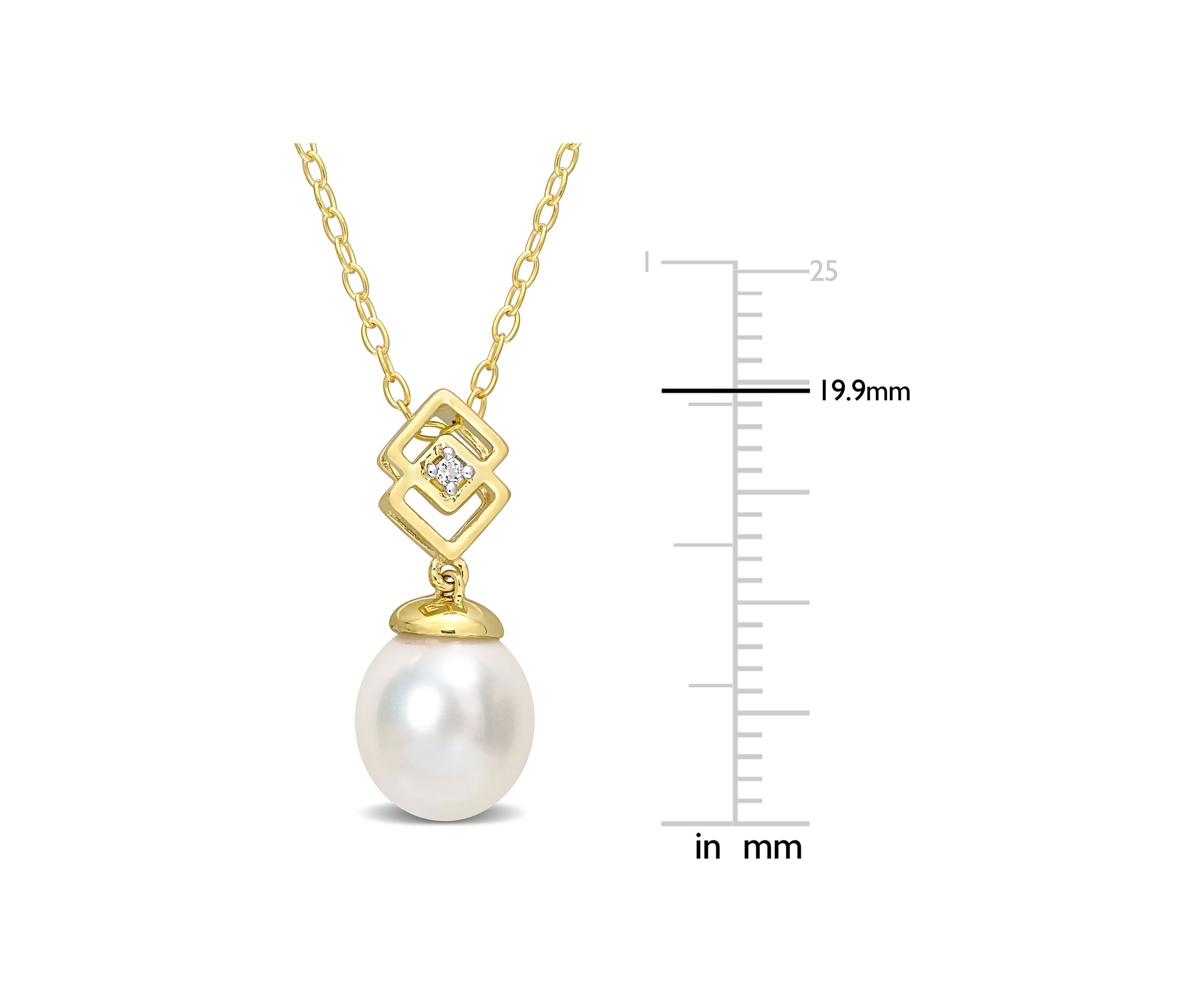 8-9mm South Sea Cultured Freshwater Pearl and White Topaz Drop Pendant with Chain in Yellow Plated Sterling Silver