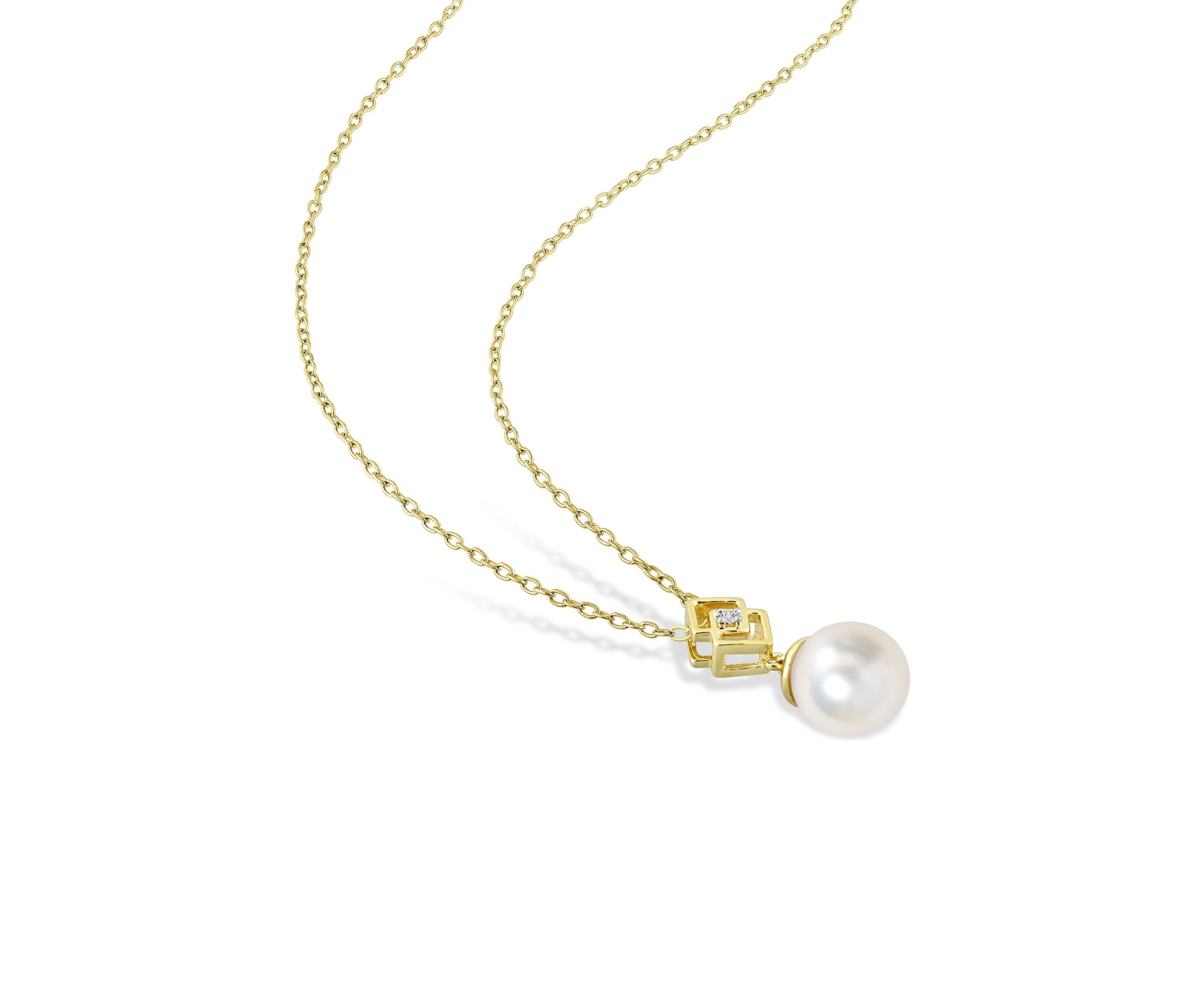 8-9mm South Sea Cultured Freshwater Pearl and White Topaz Drop Pendant with Chain in Yellow Plated Sterling Silver