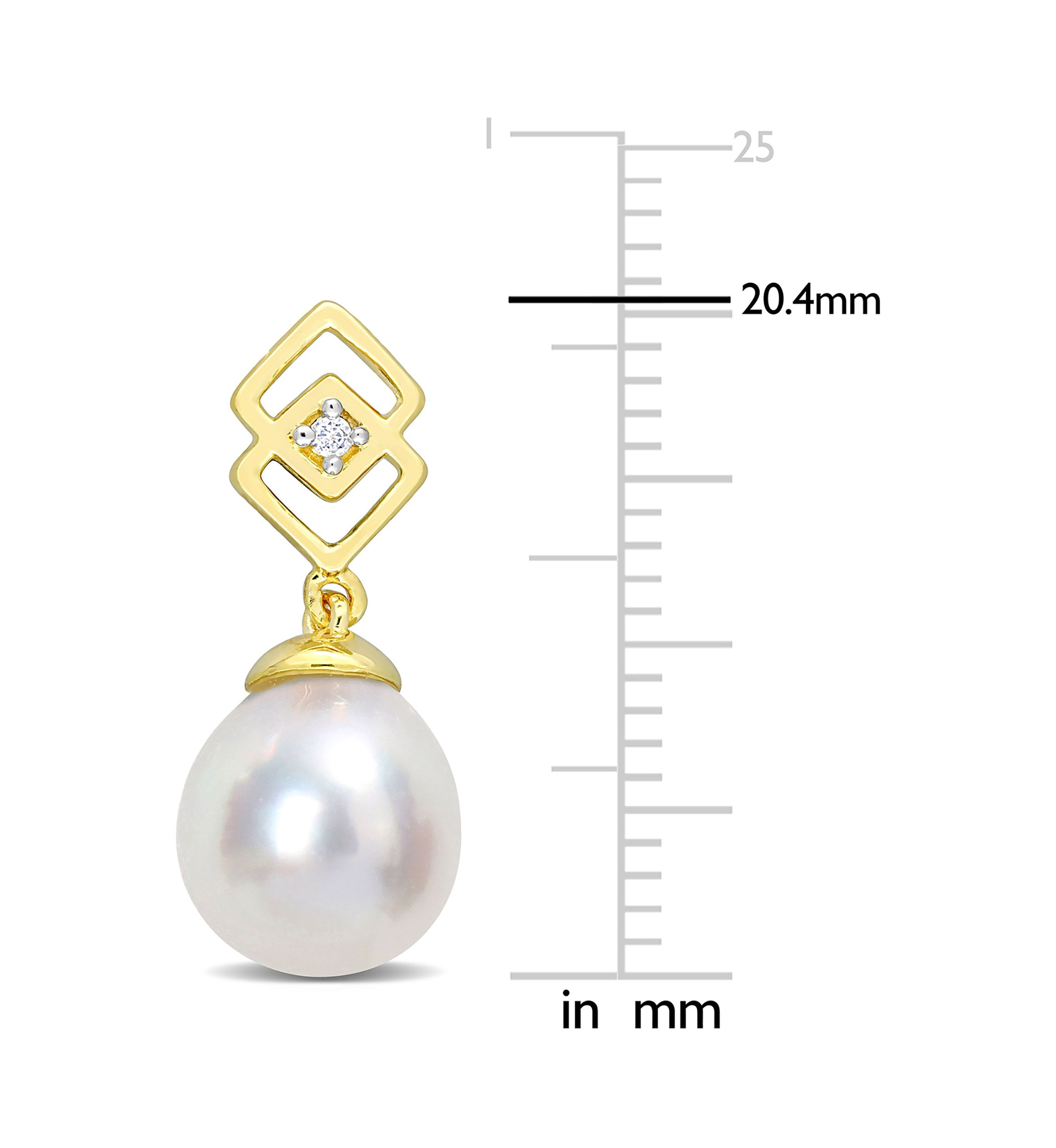 8-9mm South Sea Cultured Freshwater Pearl and White Topaz Drop Earrings in Yellow Plated Sterling Silver