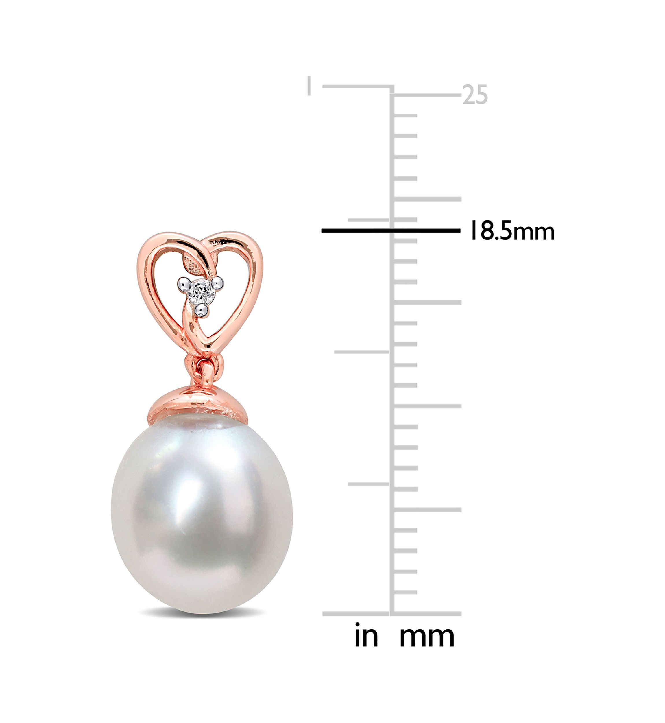 8-9mm South Sea Cultured Freshwater Pearl and White Topaz Drop Earrings in Rose Plated Sterling Silver