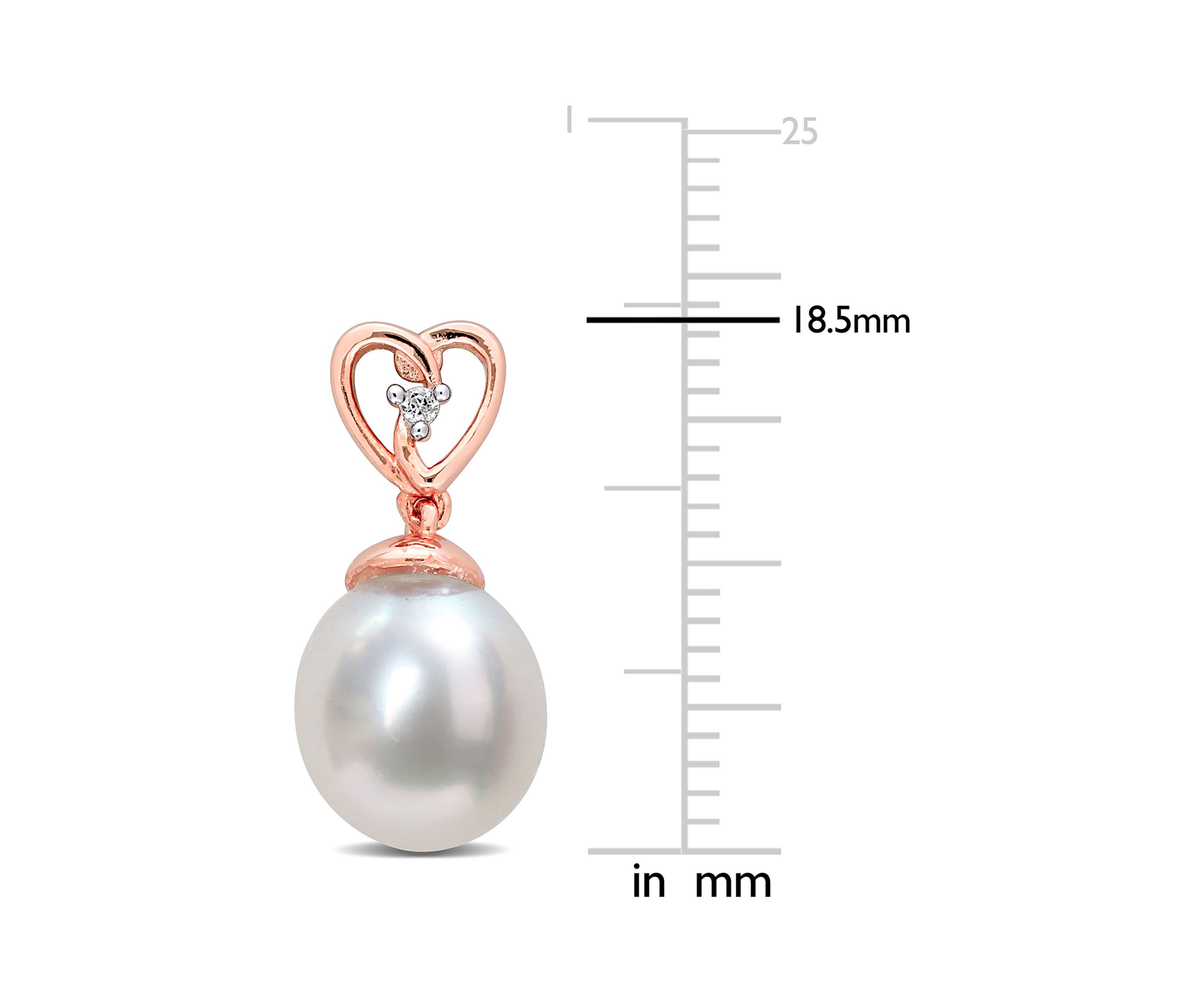 8-9mm South Sea Cultured Freshwater Pearl and White Topaz Drop Earrings in Rose Plated Sterling Silver