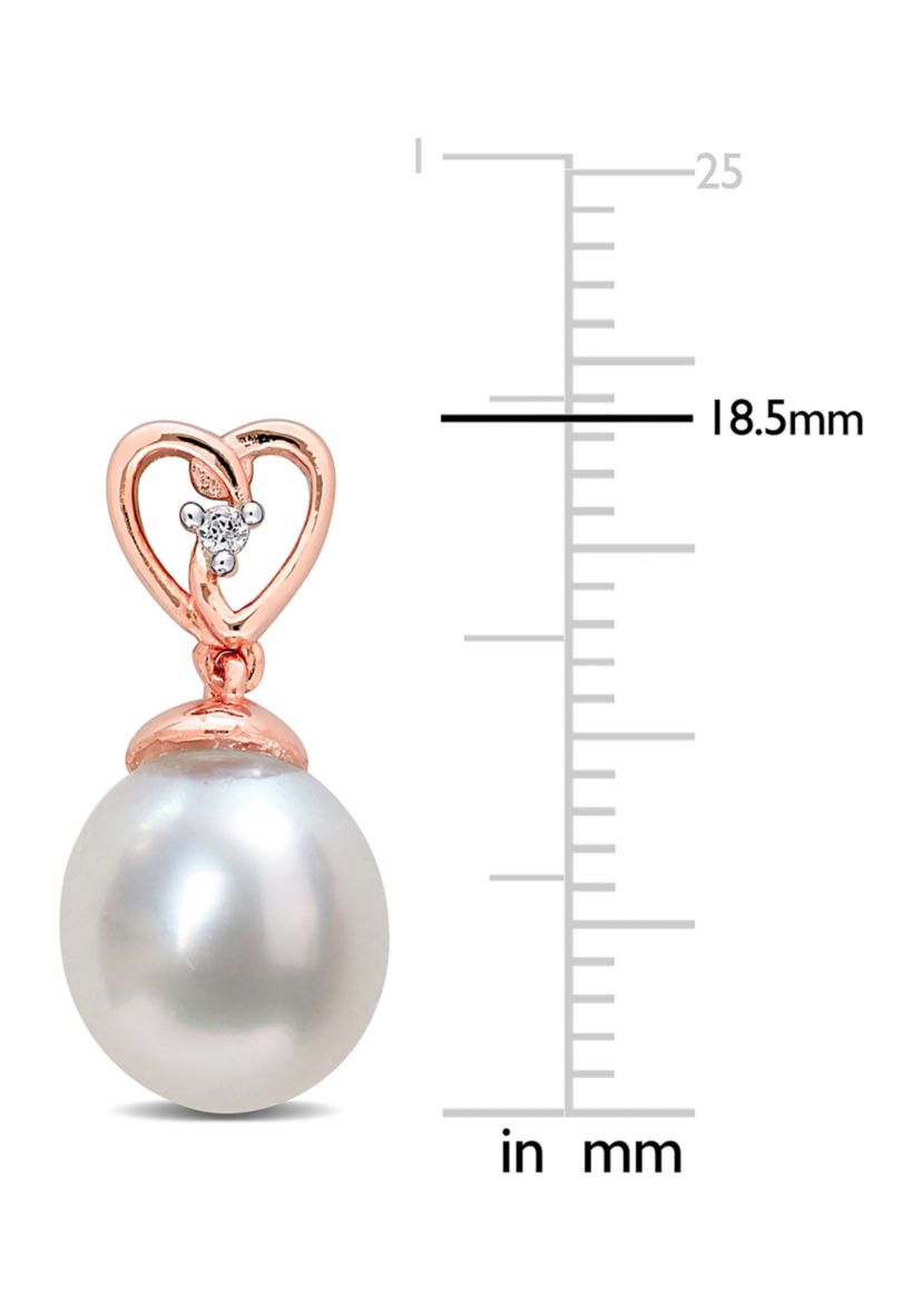 8-9mm South Sea Cultured Freshwater Pearl and White Topaz Drop Earrings in Rose Plated Sterling Silver