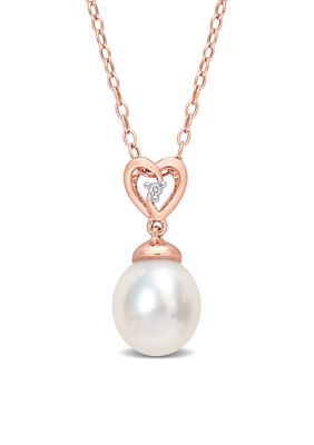 Belk & Co 8-9mm South Sea Cultured Freshwater Pearl and White Topaz Drop Pendant with Chain in Rose Plated Sterling Silver