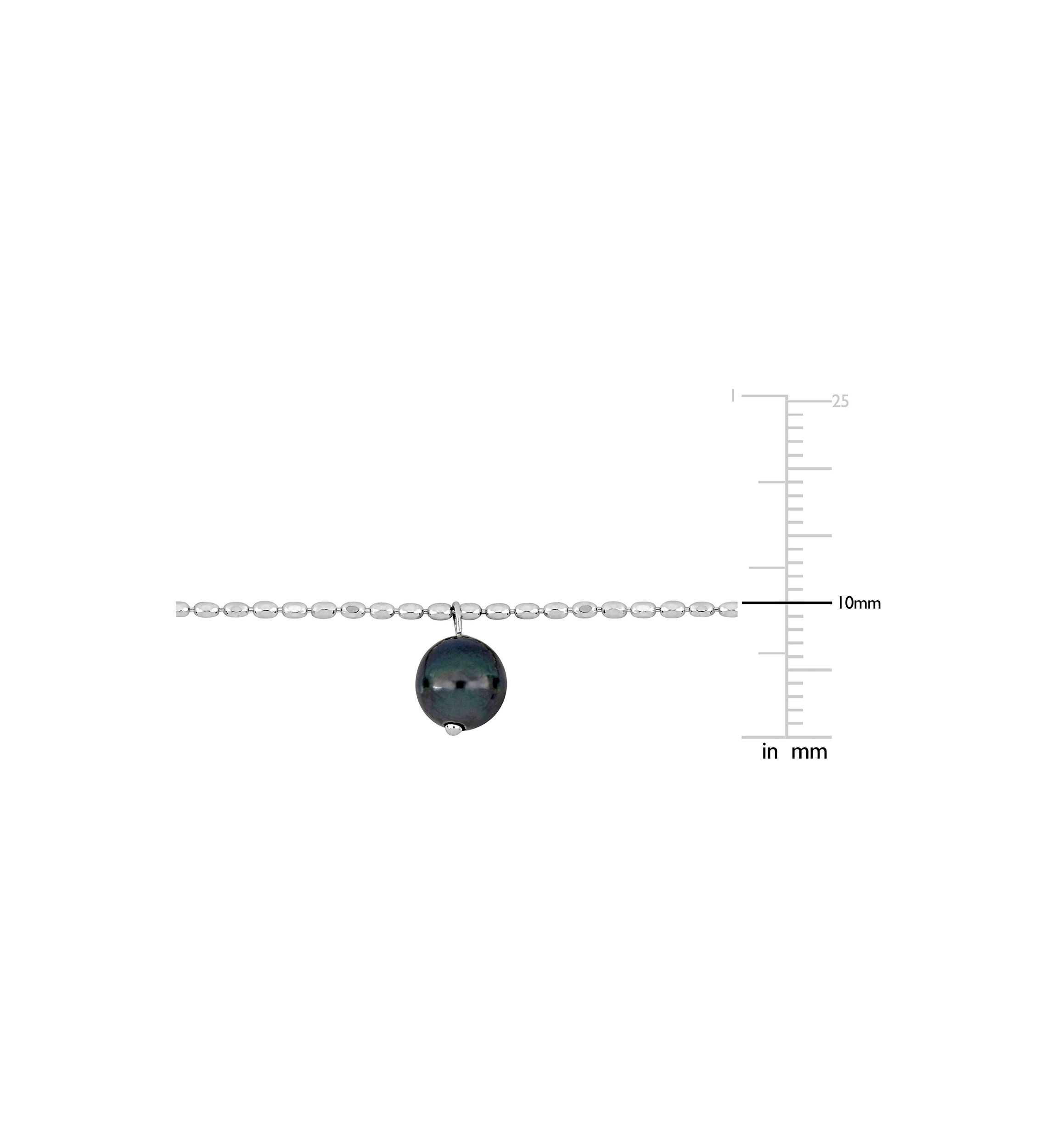 8-9mm Black Tahitian Cultured Pearl Station Chain Necklace in Sterling Silver