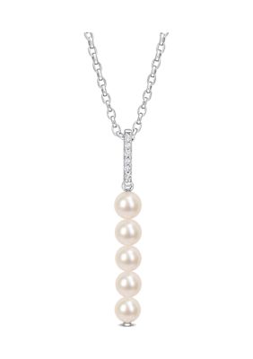 Belk & Co 5.5-6Mm Freshwater Cultured Pearl And 1/5 Ct Tgw White Topaz Drop Pendant With Chain In Sterling Silver