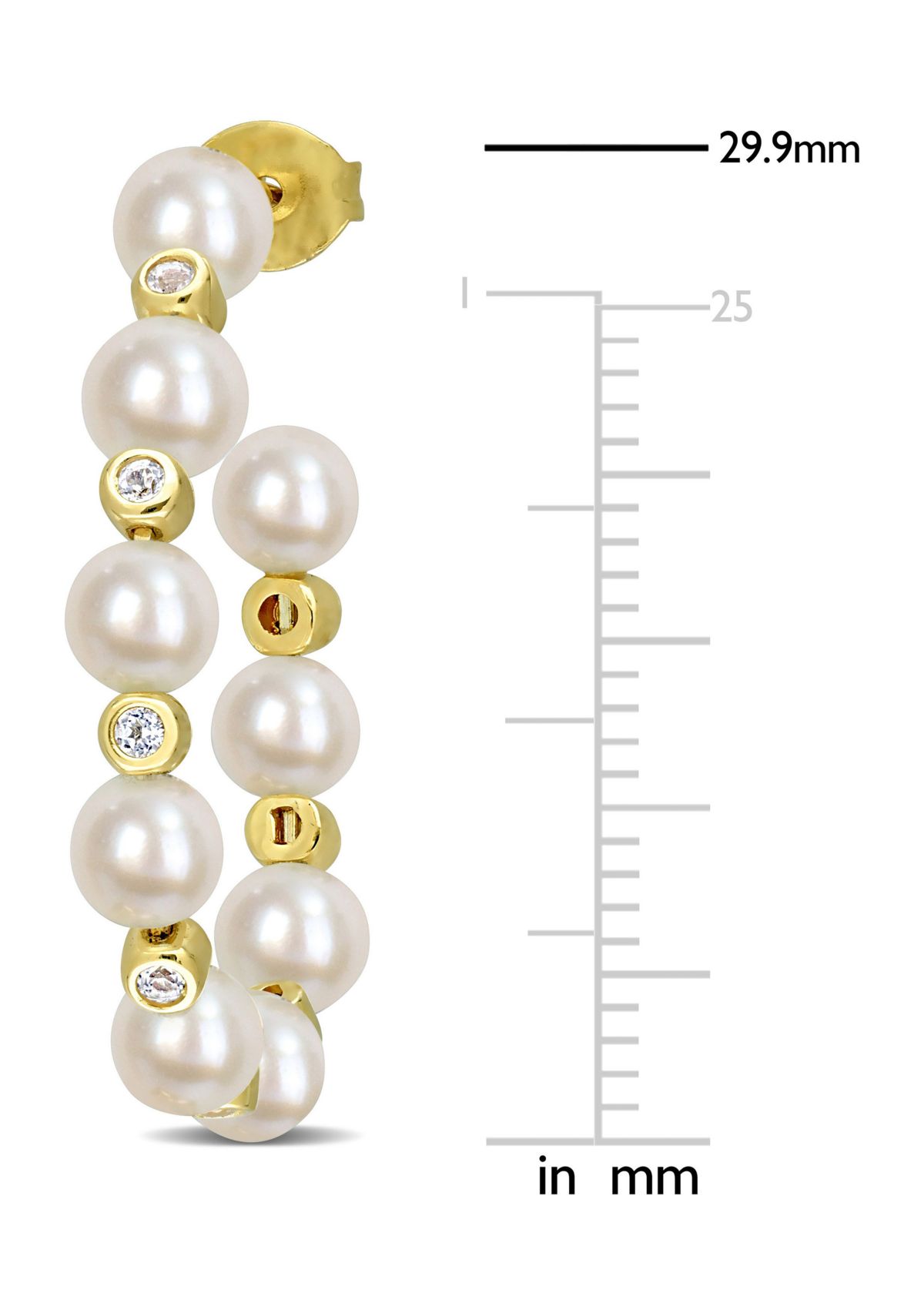 4.5-5mm Freshwater Cultured Pearl and 1/2 CT TGW White Topaz Beaded Hoop Earrings in Yellow Plated Sterling Silver