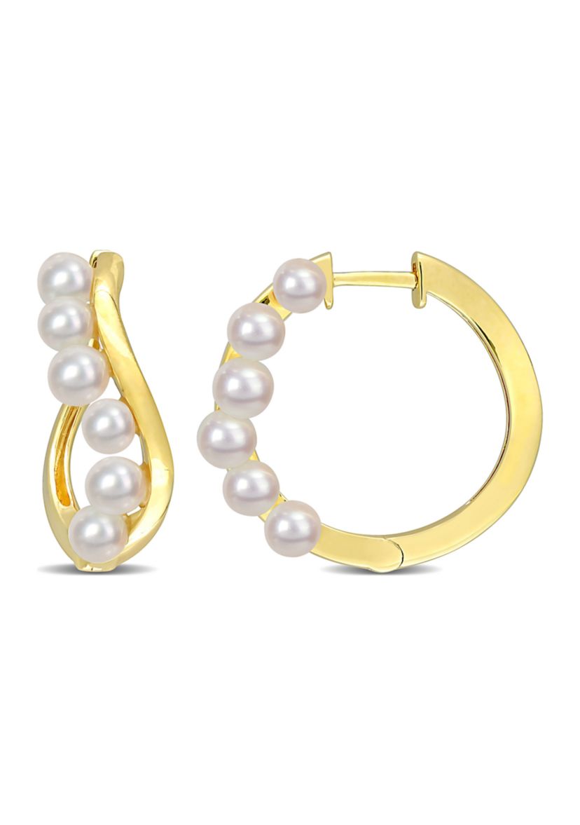 3.5-4mm Freshwater Cultured Pearl Hoop Earrings in Yellow Plated Sterling Silver
