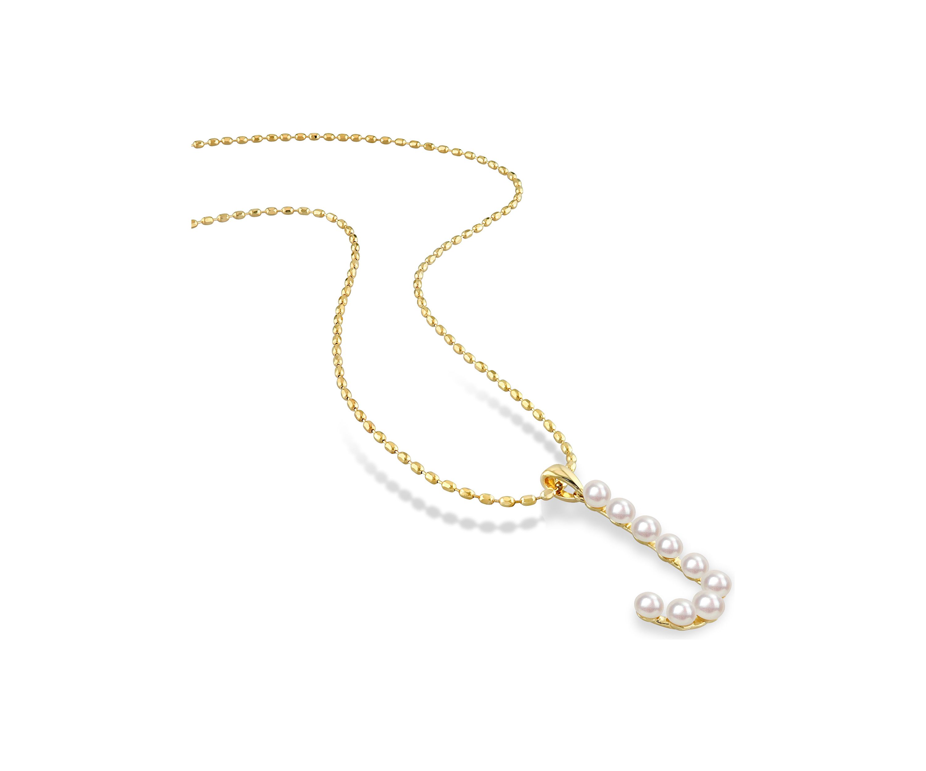 3.5-4mm Freshwater Cultured Pearl "J" Initial Pendant with Chain in Yellow Plated Sterling Silver