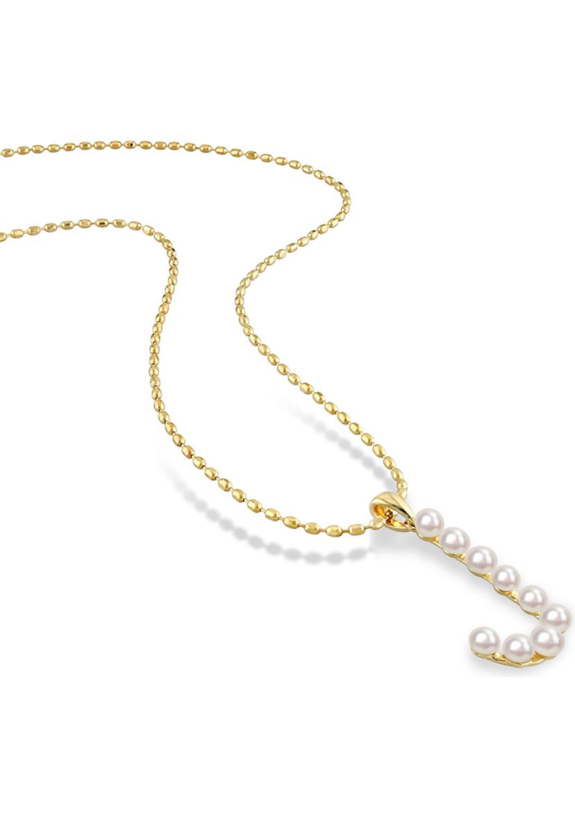 3.5-4mm Freshwater Cultured Pearl "J" Initial Pendant with Chain in Yellow Plated Sterling Silver