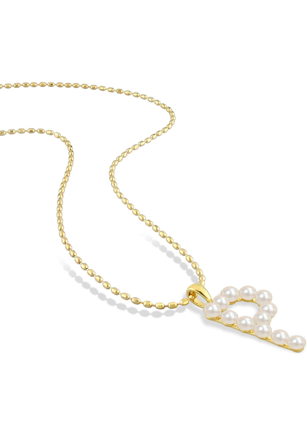 3.5-4mm Freshwater Cultured Pearl "E" Initial Pendant with Chain in Yellow Plated Sterling Silver