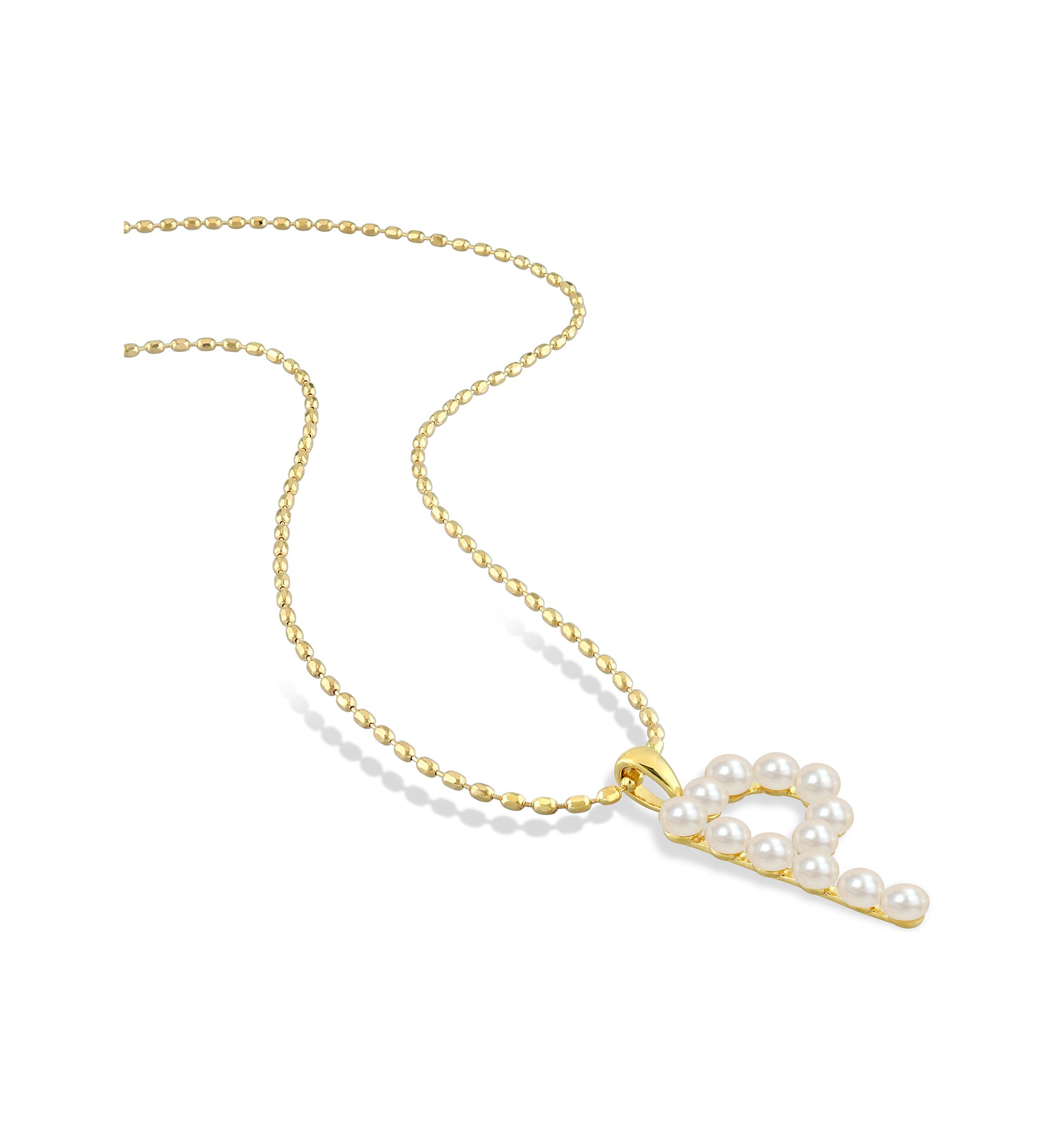 3.5-4mm Freshwater Cultured Pearl "E" Initial Pendant with Chain in Yellow Plated Sterling Silver