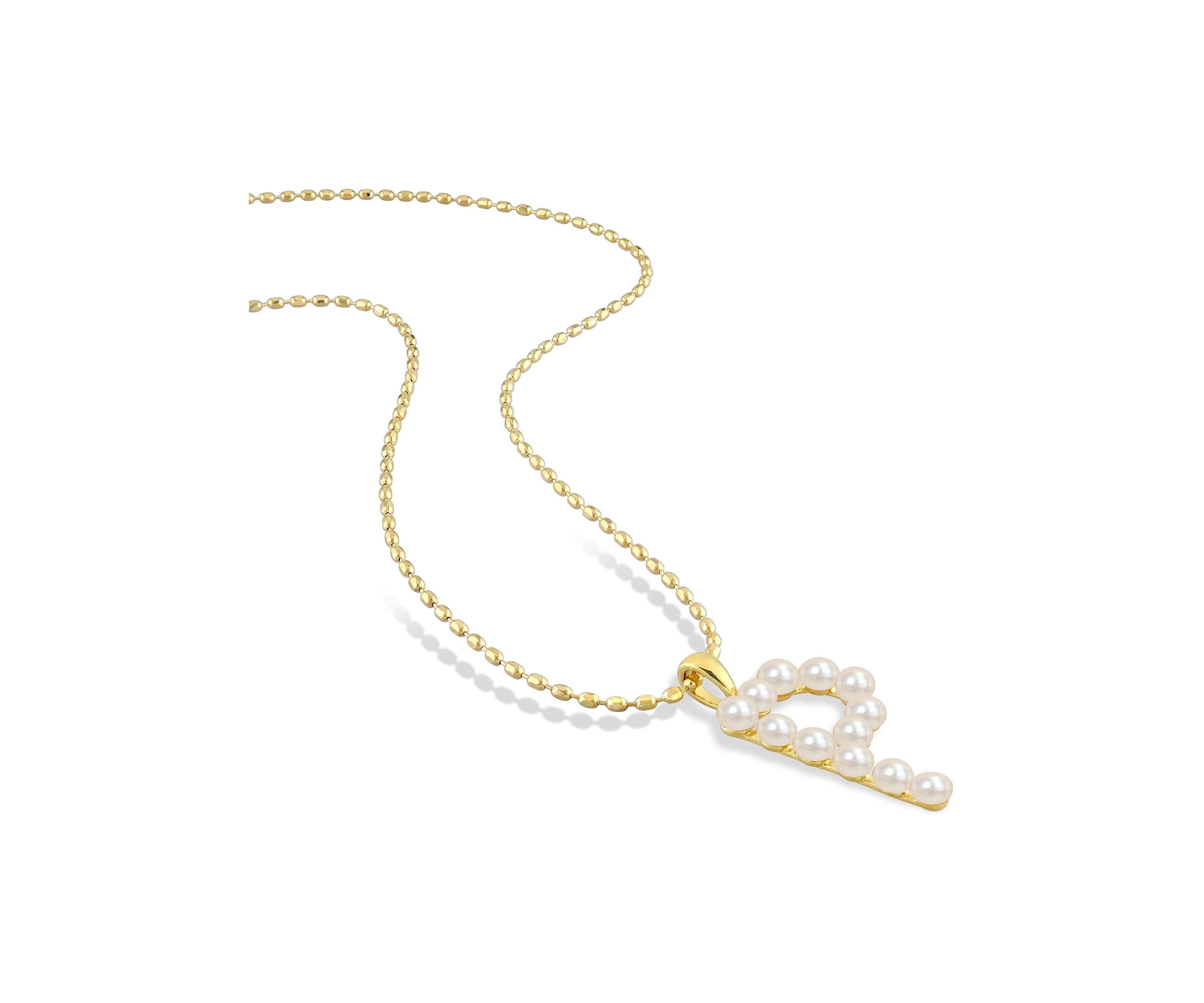 3.5-4mm Freshwater Cultured Pearl "E" Initial Pendant with Chain in Yellow Plated Sterling Silver