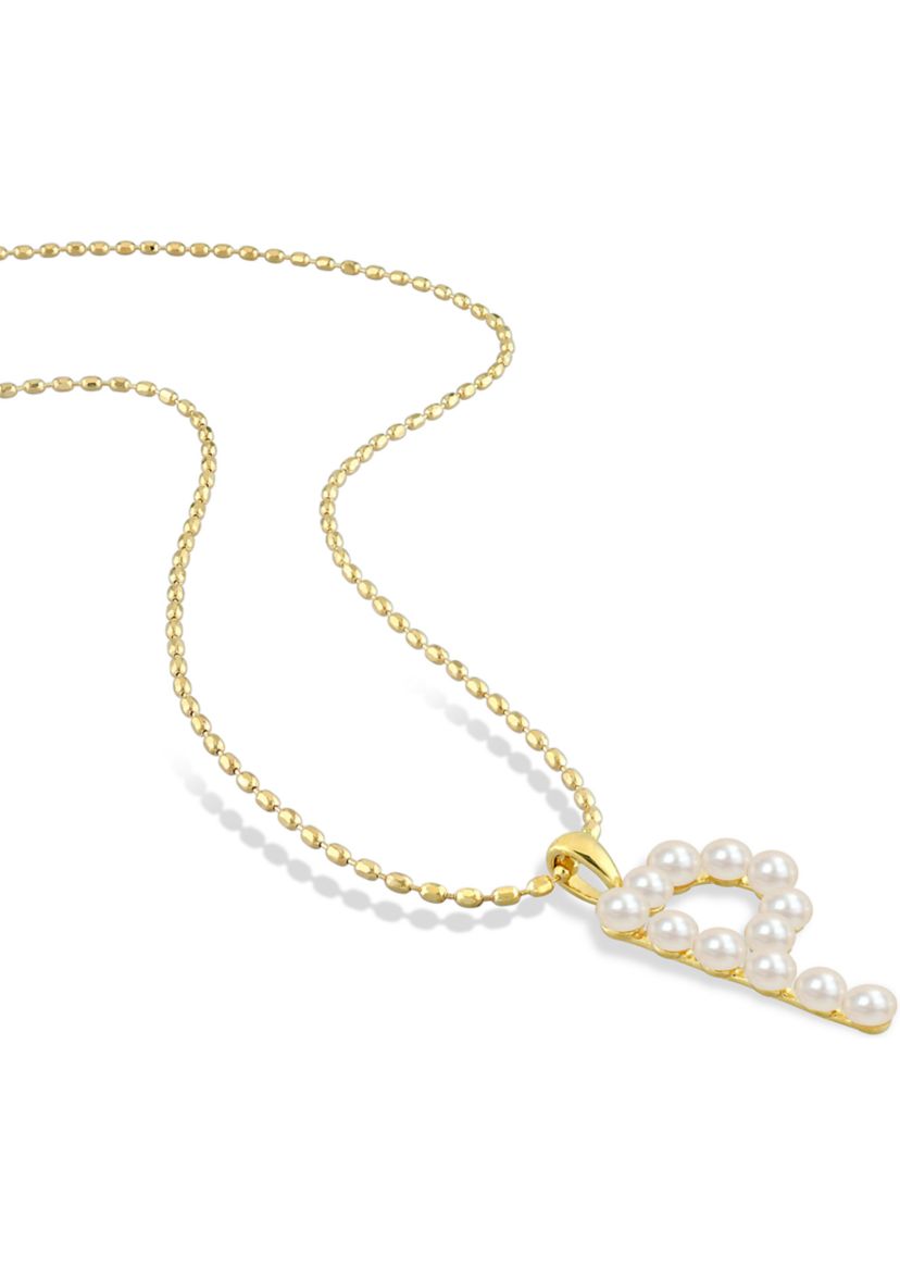 3.5-4mm Freshwater Cultured Pearl "E" Initial Pendant with Chain in Yellow Plated Sterling Silver