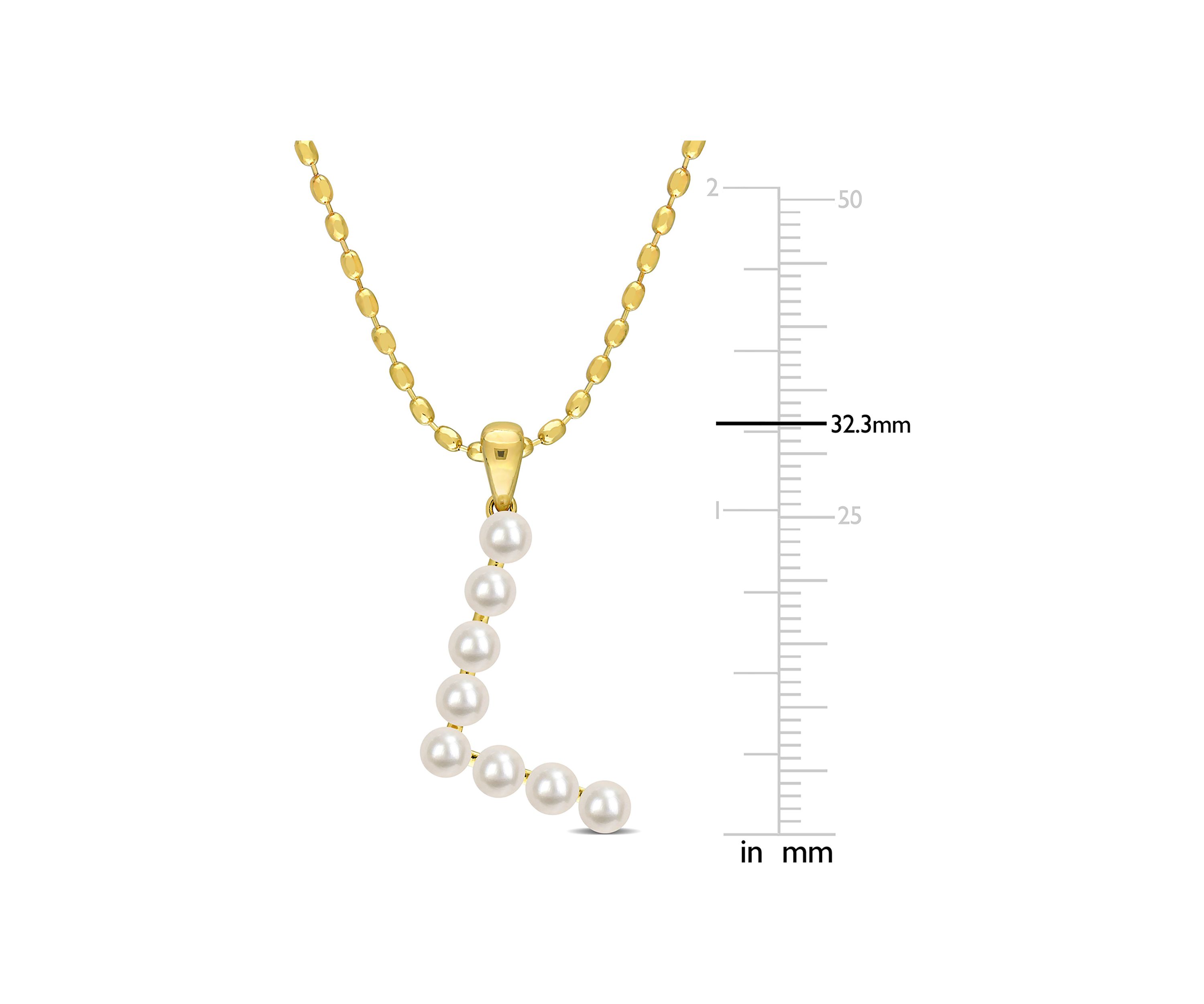 3.5-4mm Freshwater Cultured Pearl "L" Initial Pendant with Chain in Yellow Plated Sterling Silver