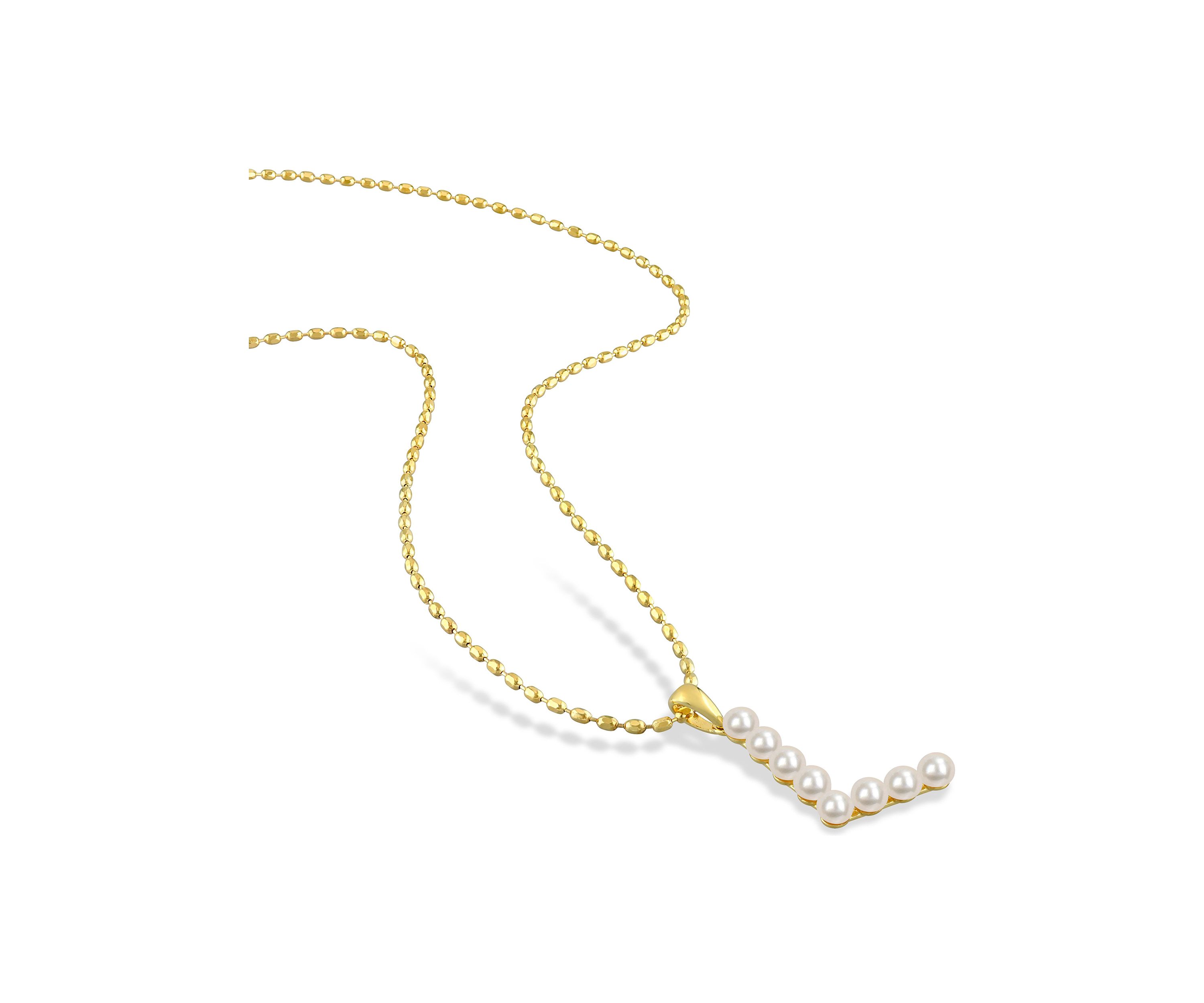 3.5-4mm Freshwater Cultured Pearl "L" Initial Pendant with Chain in Yellow Plated Sterling Silver