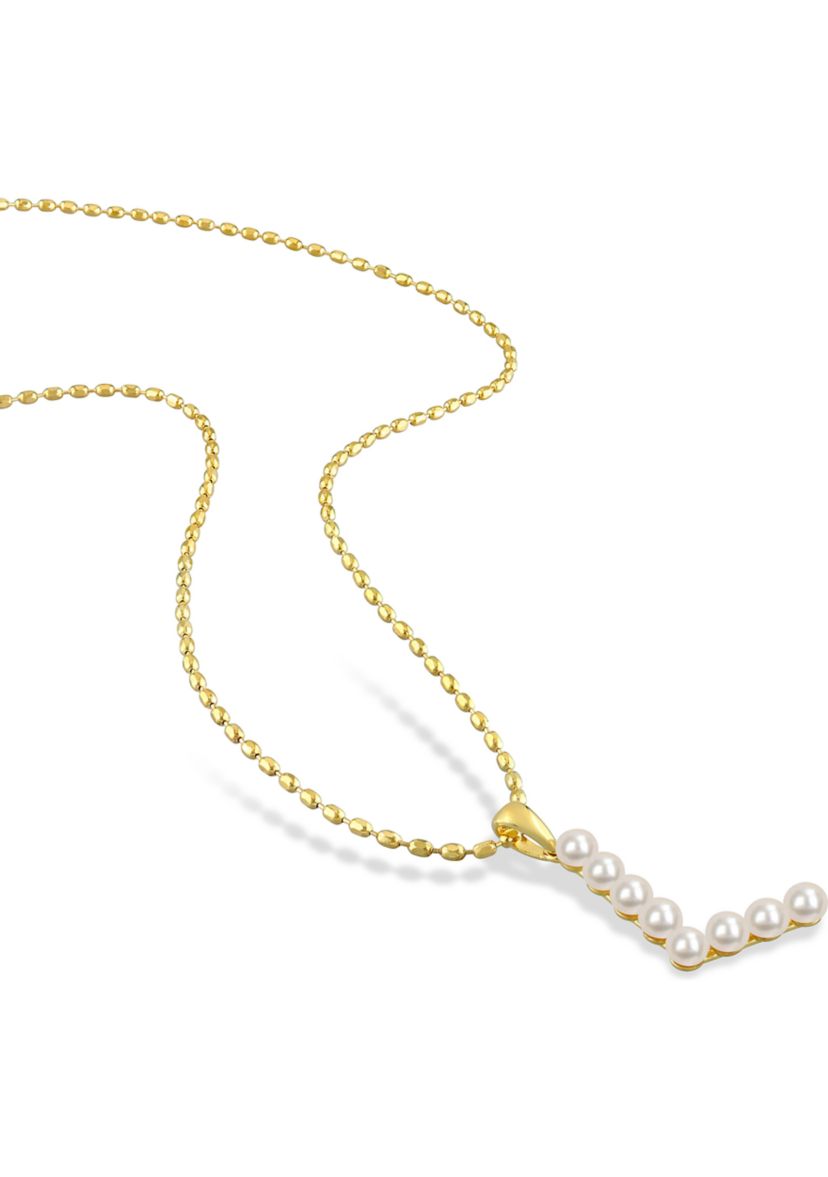 3.5-4mm Freshwater Cultured Pearl "L" Initial Pendant with Chain in Yellow Plated Sterling Silver