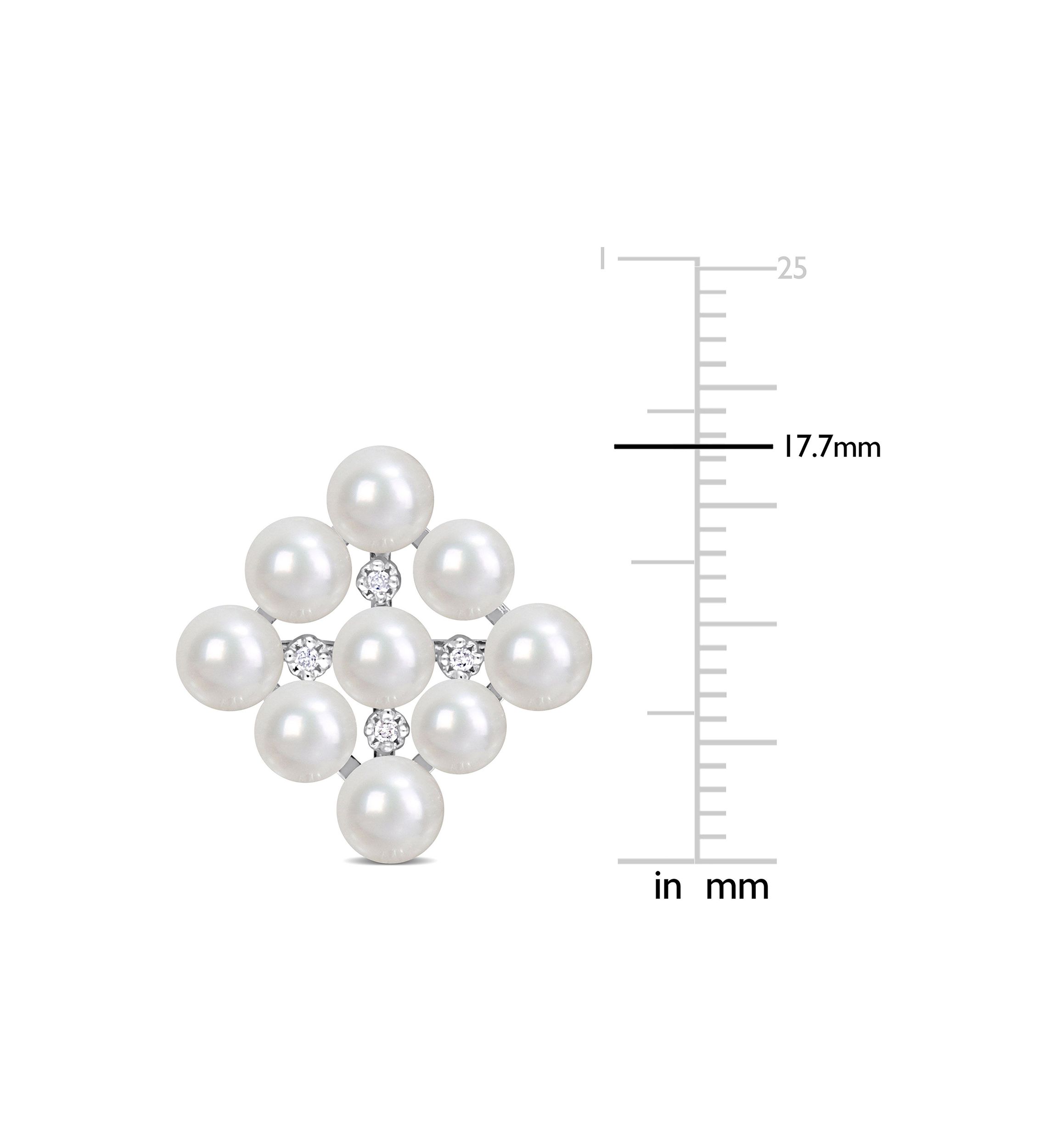 4-4.5mm Cultured Freshwater Pearl and Diamond Accent Stud Earrings in Sterling Silver