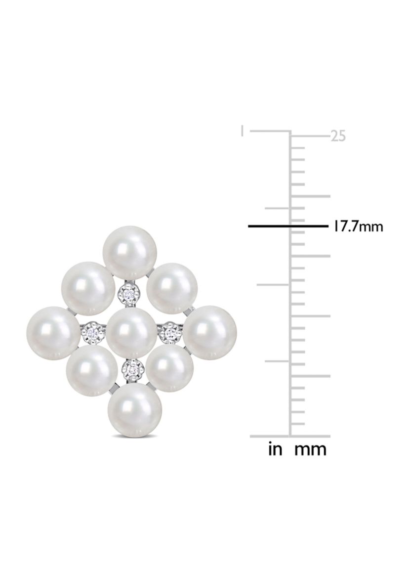 4-4.5mm Cultured Freshwater Pearl and Diamond Accent Stud Earrings in Sterling Silver
