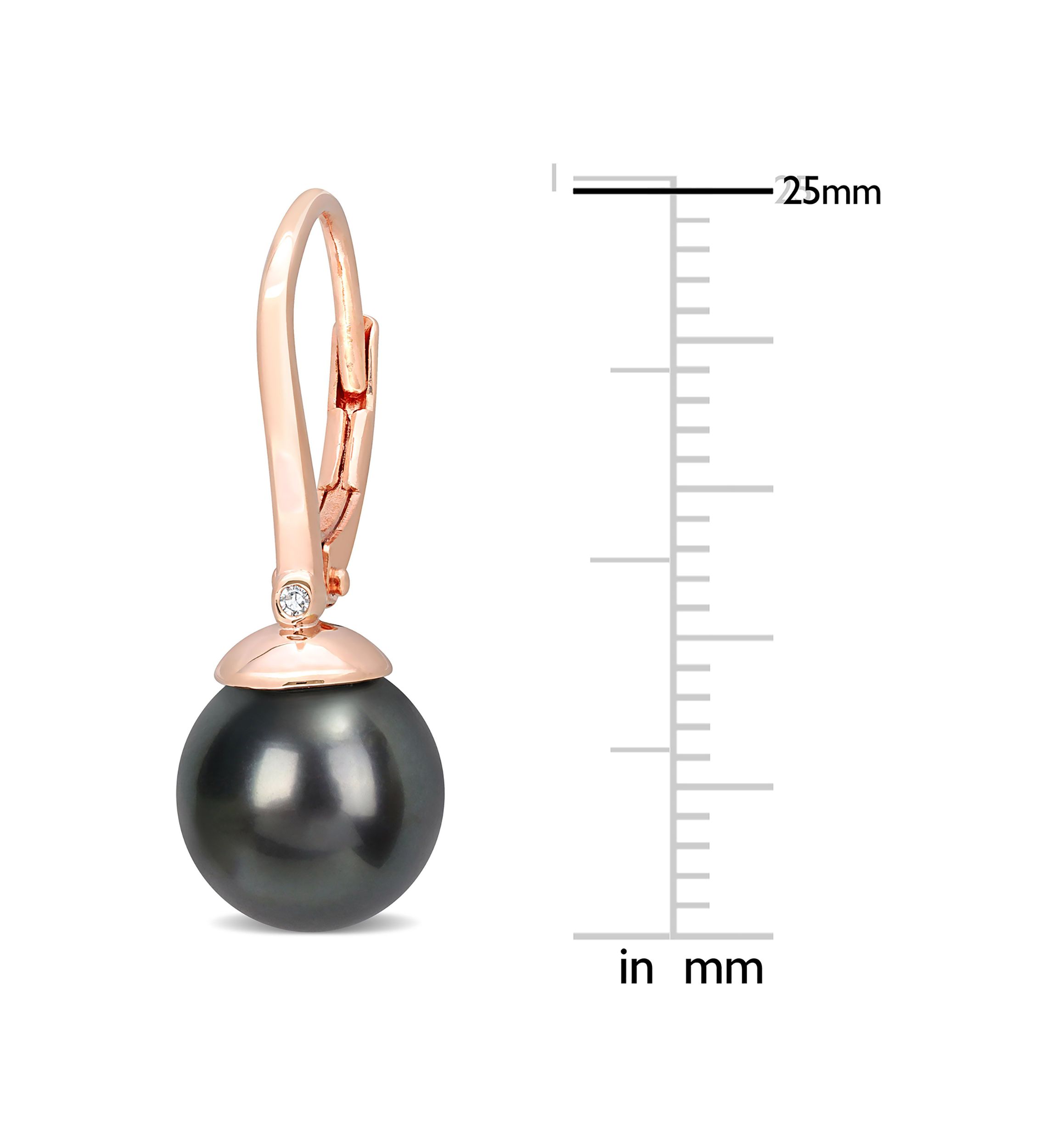 8-8.5mm Black Tahitian Cultured Freshwater Pearl & Diamond Accent Leverback Earrings in Rose Plated Sterling Silver