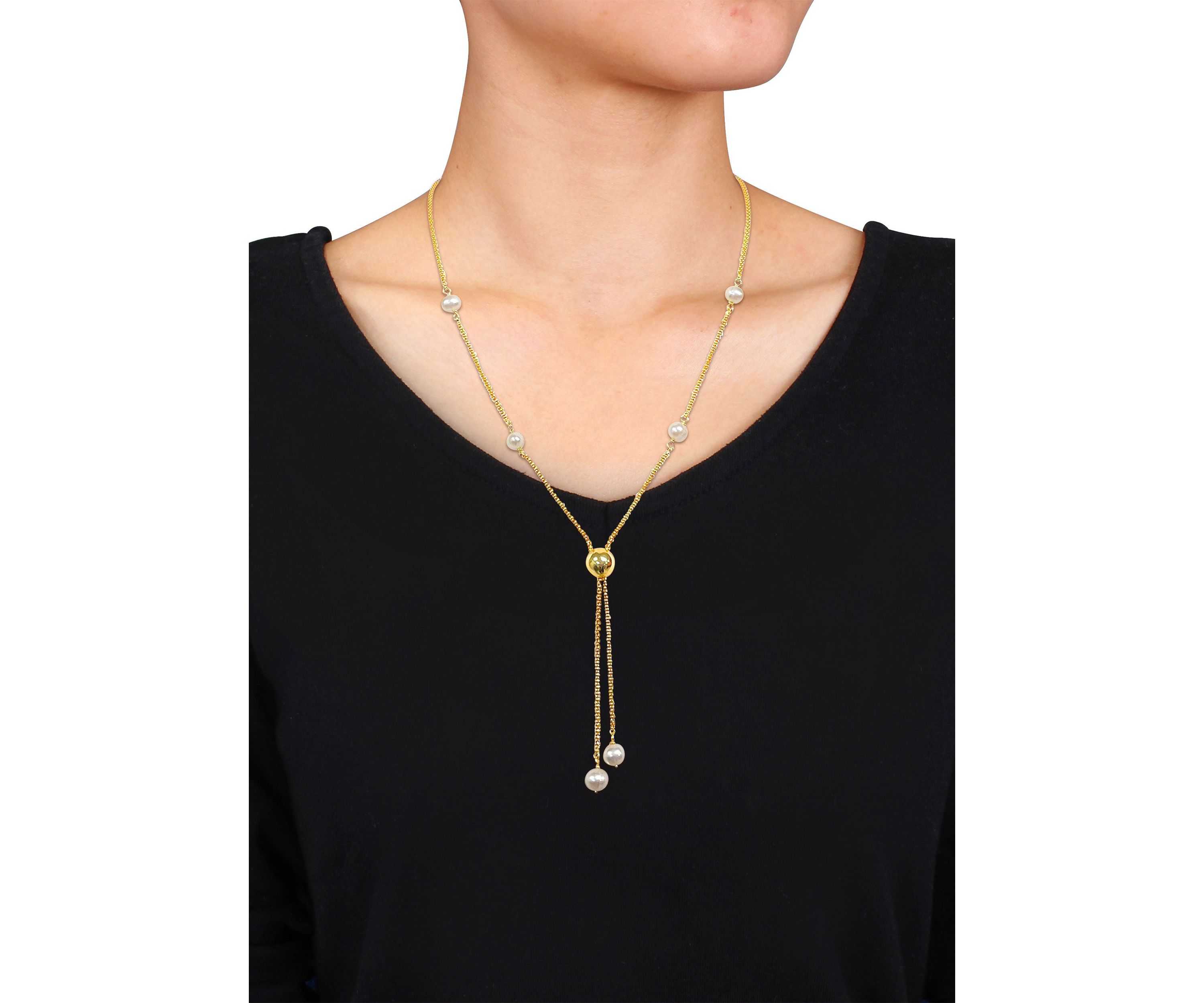 6-7mm Cultured Freshwater Pearl Tassel Necklace in 18k Yellow Gold Plated Sterling Silver