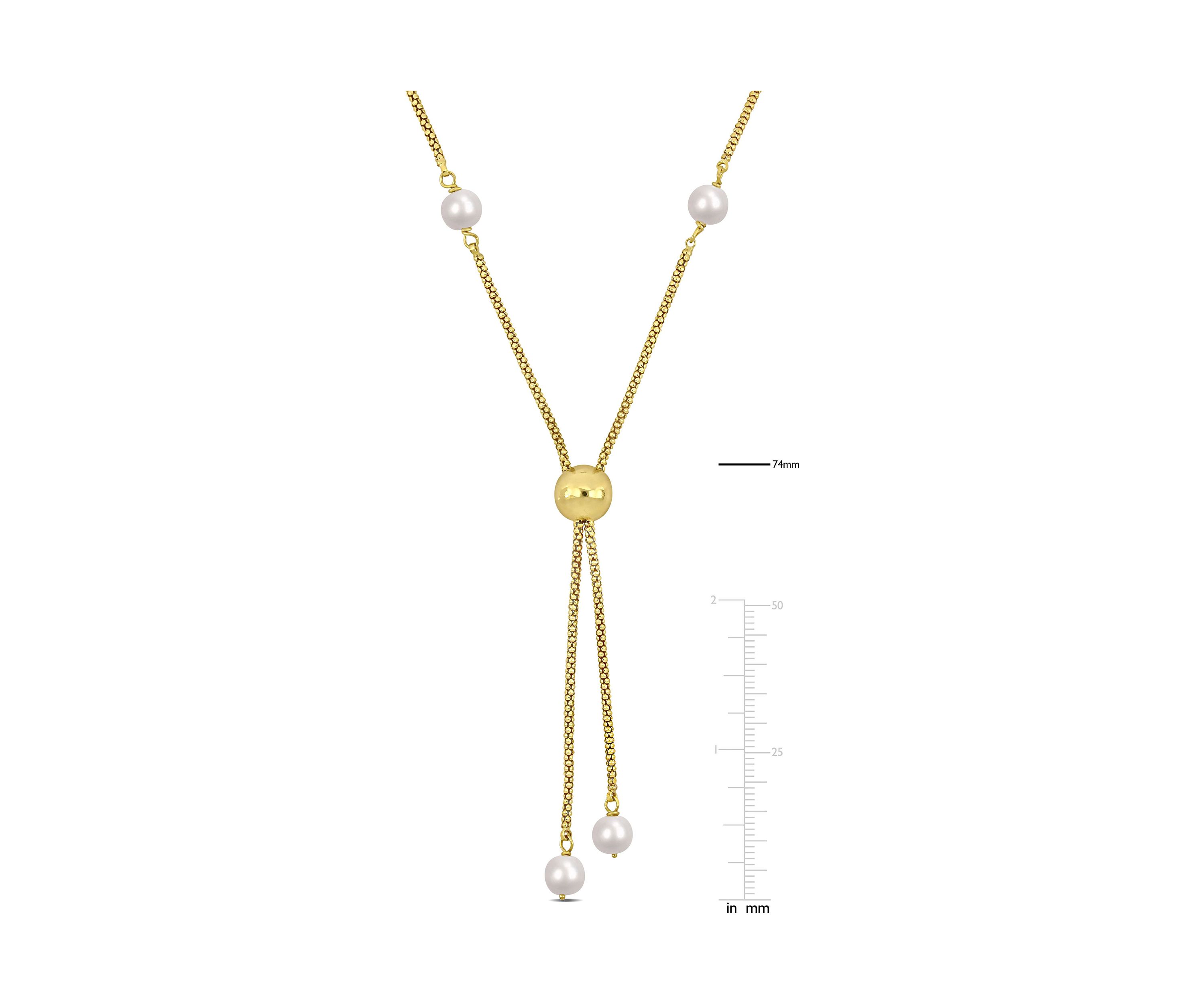 6-7mm Cultured Freshwater Pearl Tassel Necklace in 18k Yellow Gold Plated Sterling Silver