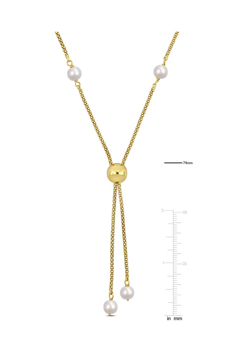 6-7mm Cultured Freshwater Pearl Tassel Necklace in 18k Yellow Gold Plated Sterling Silver