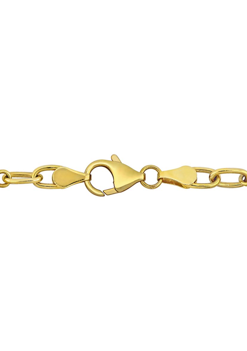 6-7mm Cultured Freshwater Pearl and Oval Disc Station Chain Bracelet in 18k Yellow Gold Plated Sterling Silver