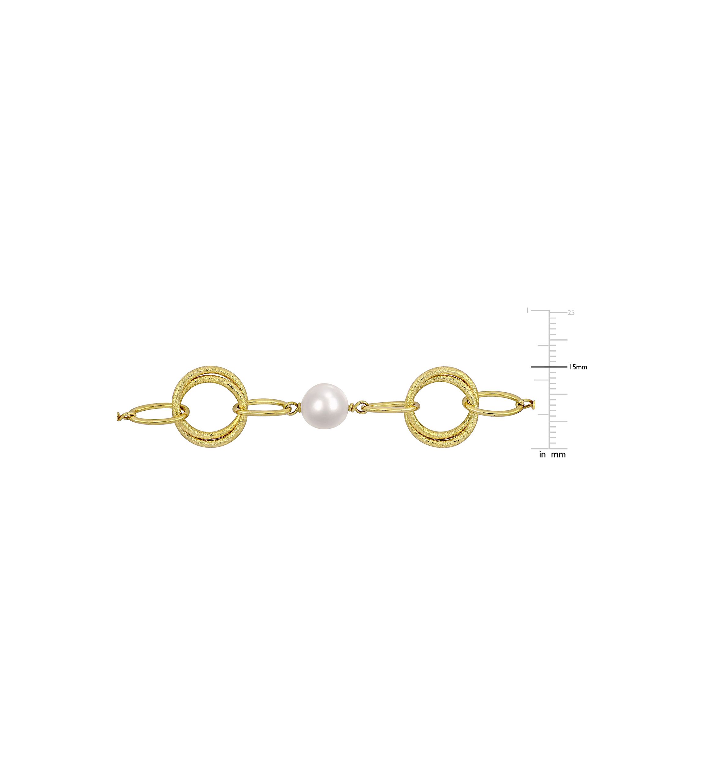 9-10mm Freshwater Cultured Pearl and Circle Rings Station Necklace in 18k Yellow Gold Plated Sterling Silver