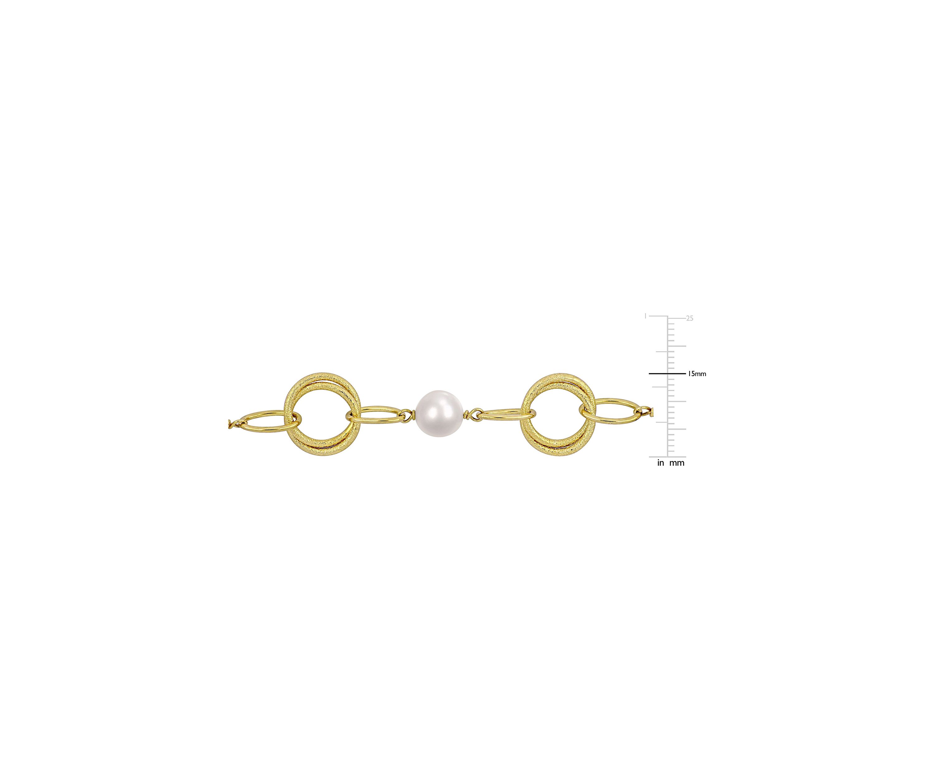 9-10mm Freshwater Cultured Pearl and Circle Rings Station Necklace in 18k Yellow Gold Plated Sterling Silver