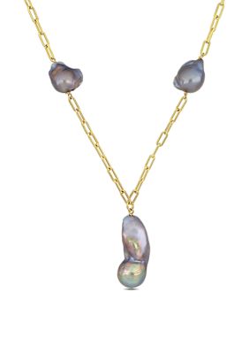 Belk & Co 13-15mm Grey Cultured Freshwater Baroque Pearl Lariat Necklace in 18k Yellow Gold Plated Sterling Silver