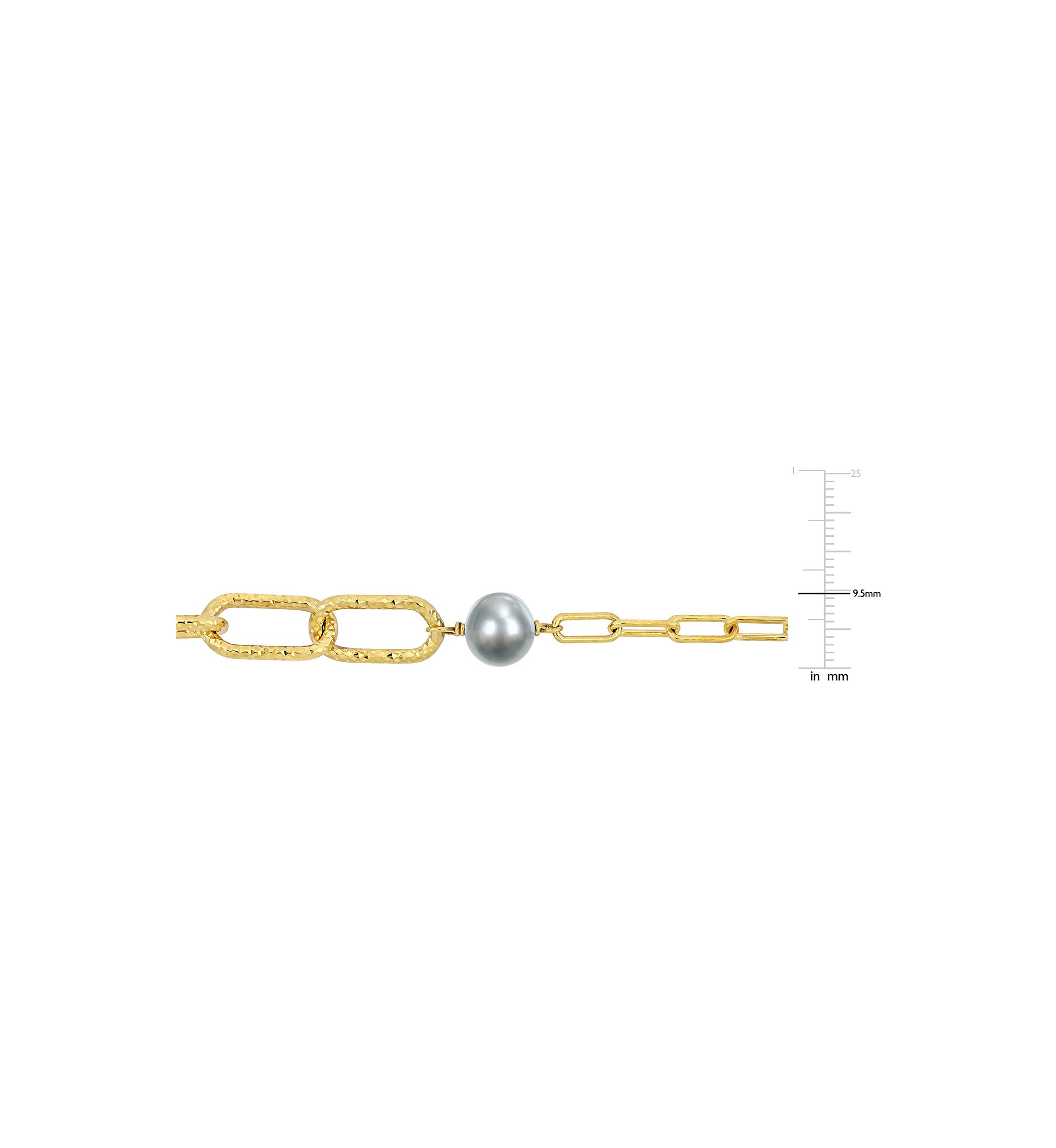 9-10mm Grey Cultured Freshwater Pearl Chain Bar Necklace in 18k Yellow Gold Plated Sterling Silver