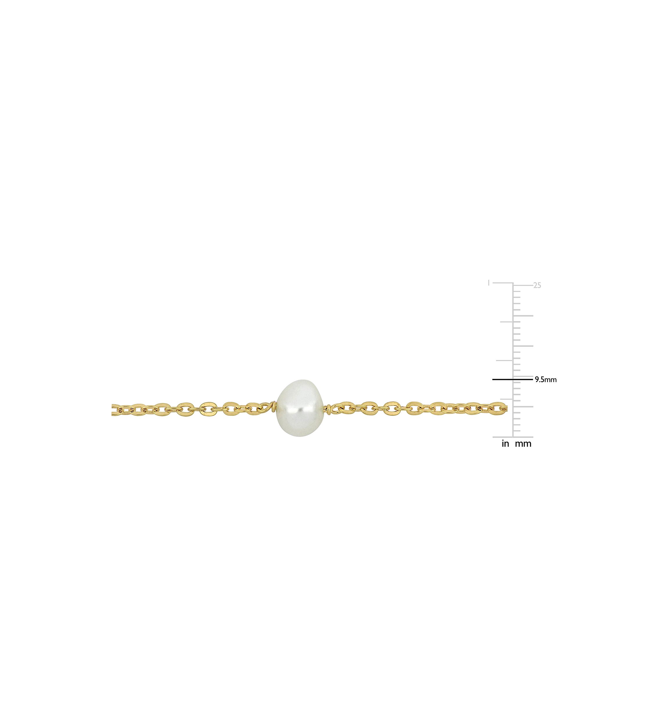 9-10mm Cultured Freshwater Pearl Station Necklace in 18k Yellow Gold Plated Sterling Silver