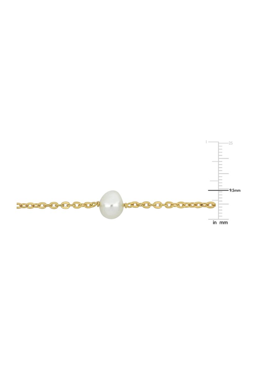 9-10mm Cultured Freshwater Pearl Station Necklace in 18k Yellow Gold Plated Sterling Silver